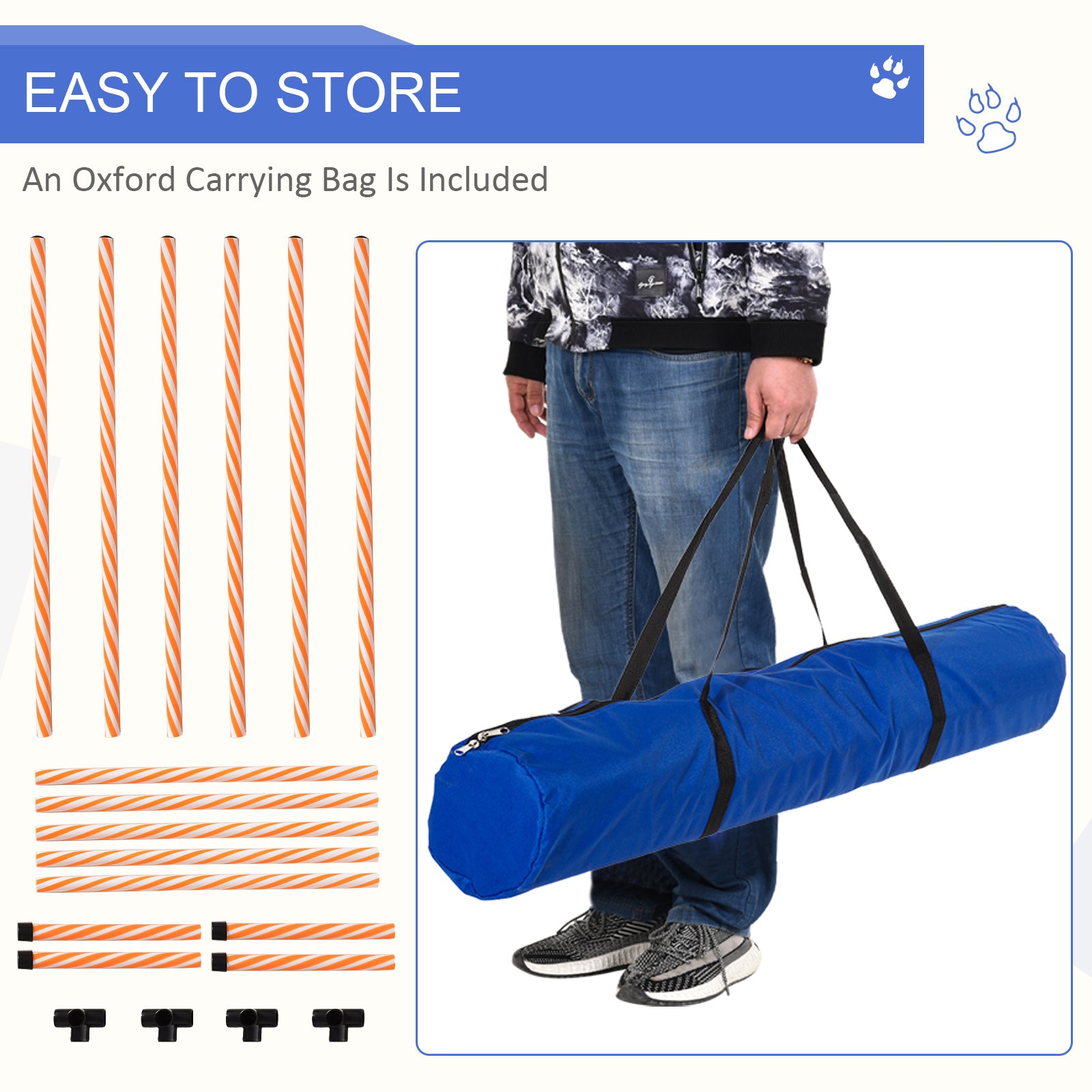 PawHut Dog Agility Equipment Pet Outdoor Training Play Run Obstacle w/ 6 Weaves Poles Whistle Carrying Bag - North Peak Garden Furniture