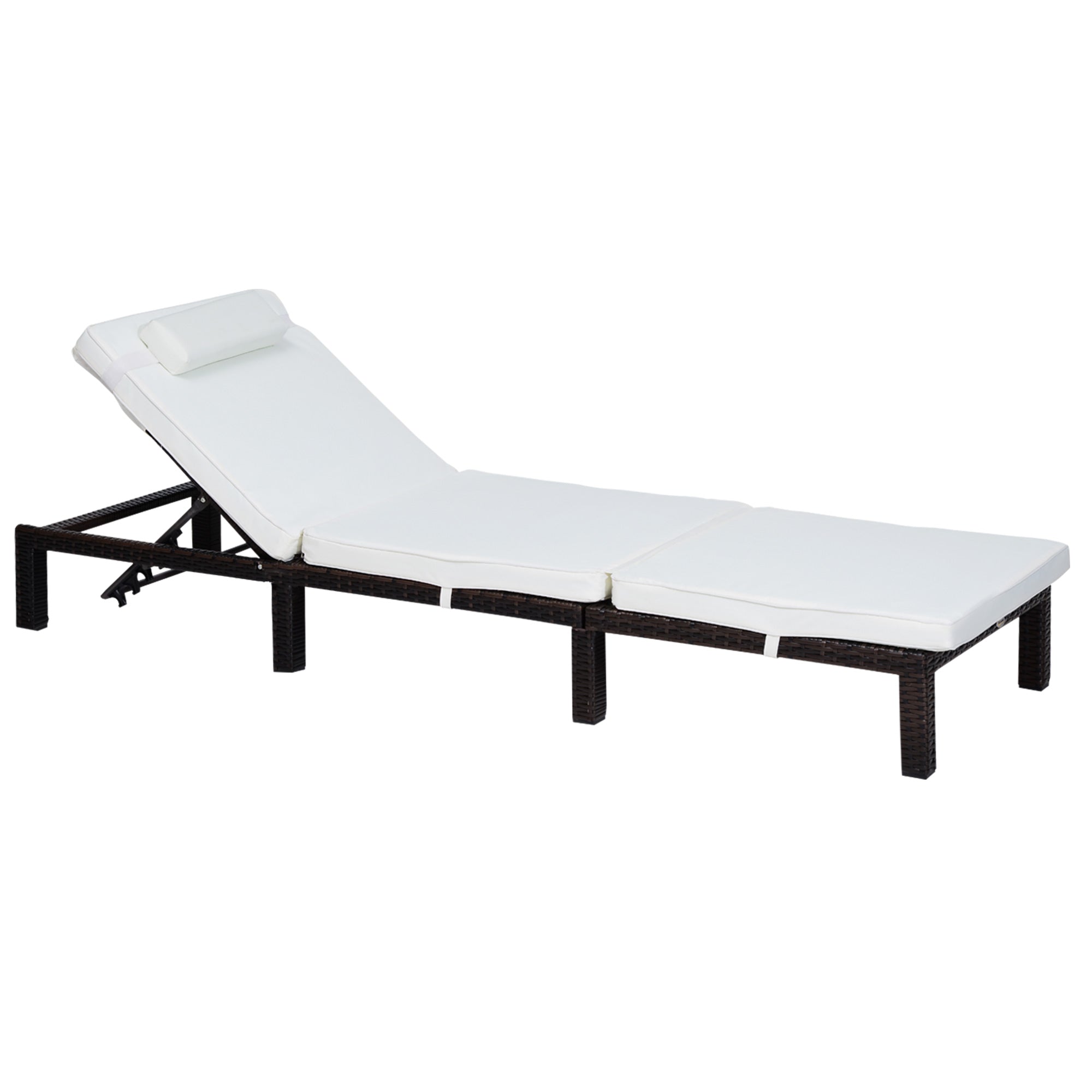 Outsunny PE Rattan Sun Lounger with Soft Padded Cushion, Patio 5-level Reclining Sun Lounger with Headrest, White - North Peak Garden Furniture