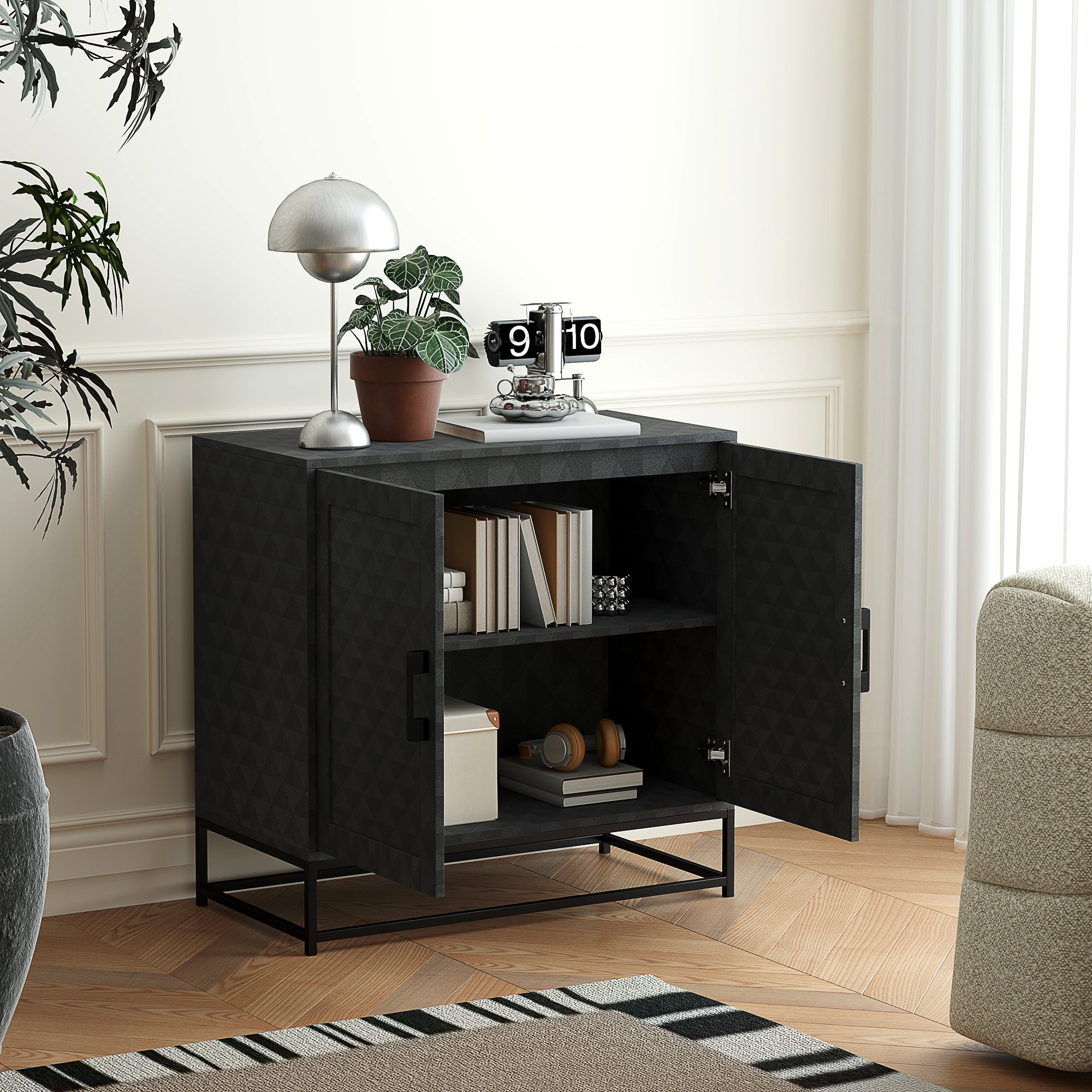 HOMCOM Modern Sideboard, Freestanding Sideboard Storage Cabinet with Adjustable Shelf and 2 Doors for Living Room, Black - North Peak Garden Furniture