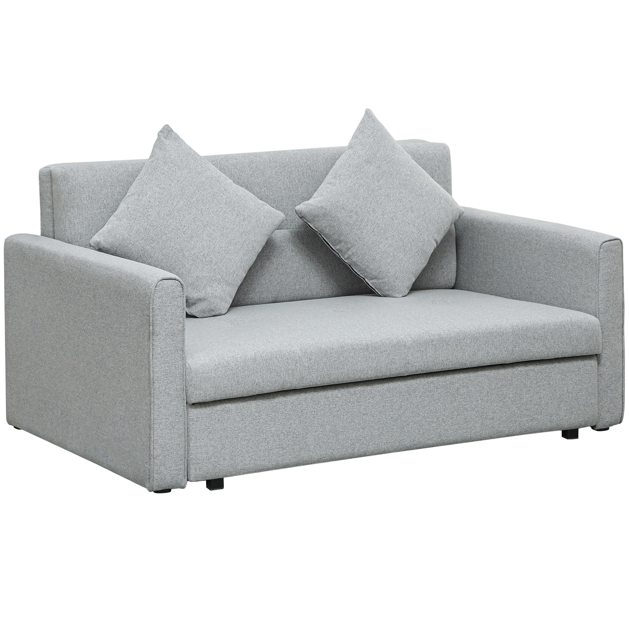 HOMCOM 2 Seater Sofa Bed, Convertible Bed Settee, Modern Fabric Loveseat Sofa Couch with 2 Cushions, Hidden Storage for Living Room, Guest Room, Light Grey - North Peak Garden Furniture