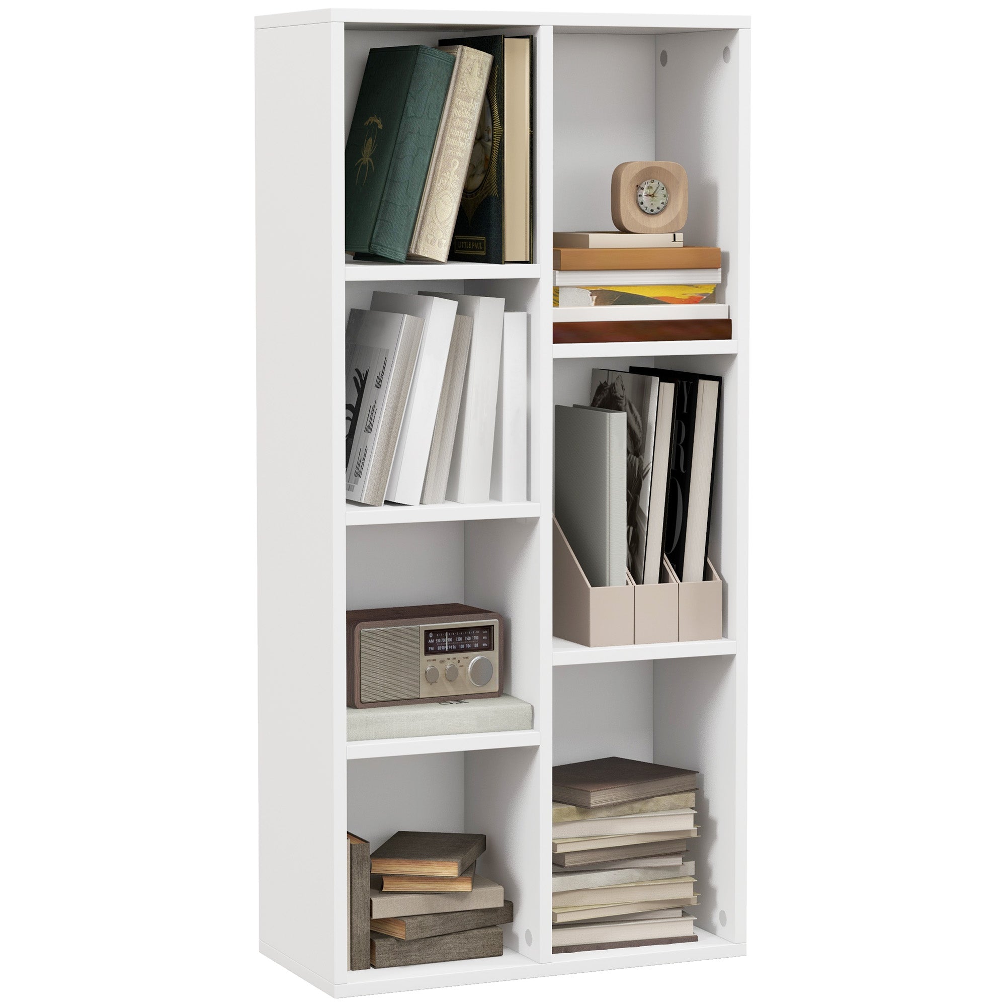 HOMCOM Seven-Cube Bookcase - White Wood Effect - North Peak Garden Furniture