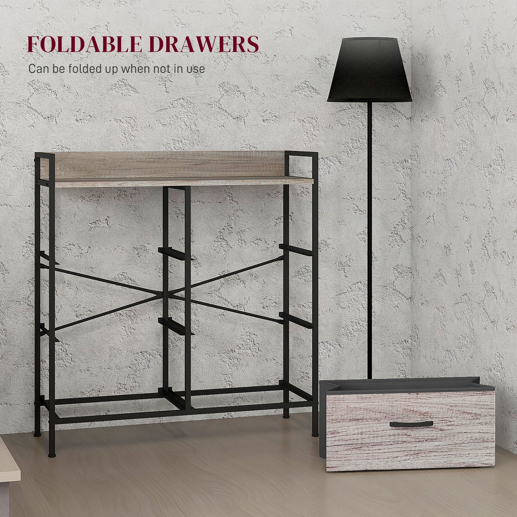 HOMCOM Rustic Chest of Six Fabric Drawers - Grey Wood Effect - North Peak Garden Furniture