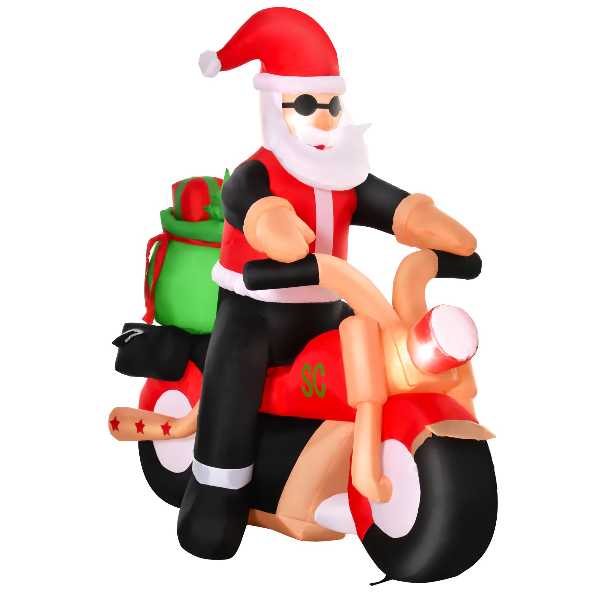 HOMCOM 5.5ft Christmas Inflatable Santa Claus Riding a Motorcycle Blow Up Decoration Xmas Décor for Garden - North Peak Garden Furniture