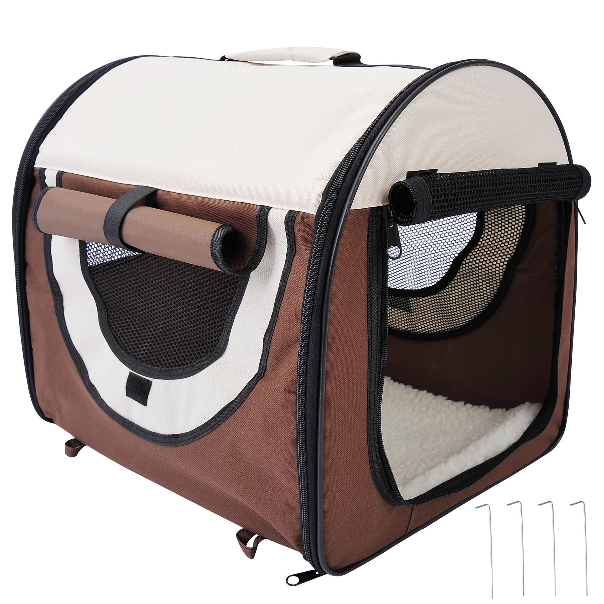 Pawhut Folding Fabric Soft Pet Crate, 46Lx36Wx41H cm-Brown - North Peak Garden Furniture