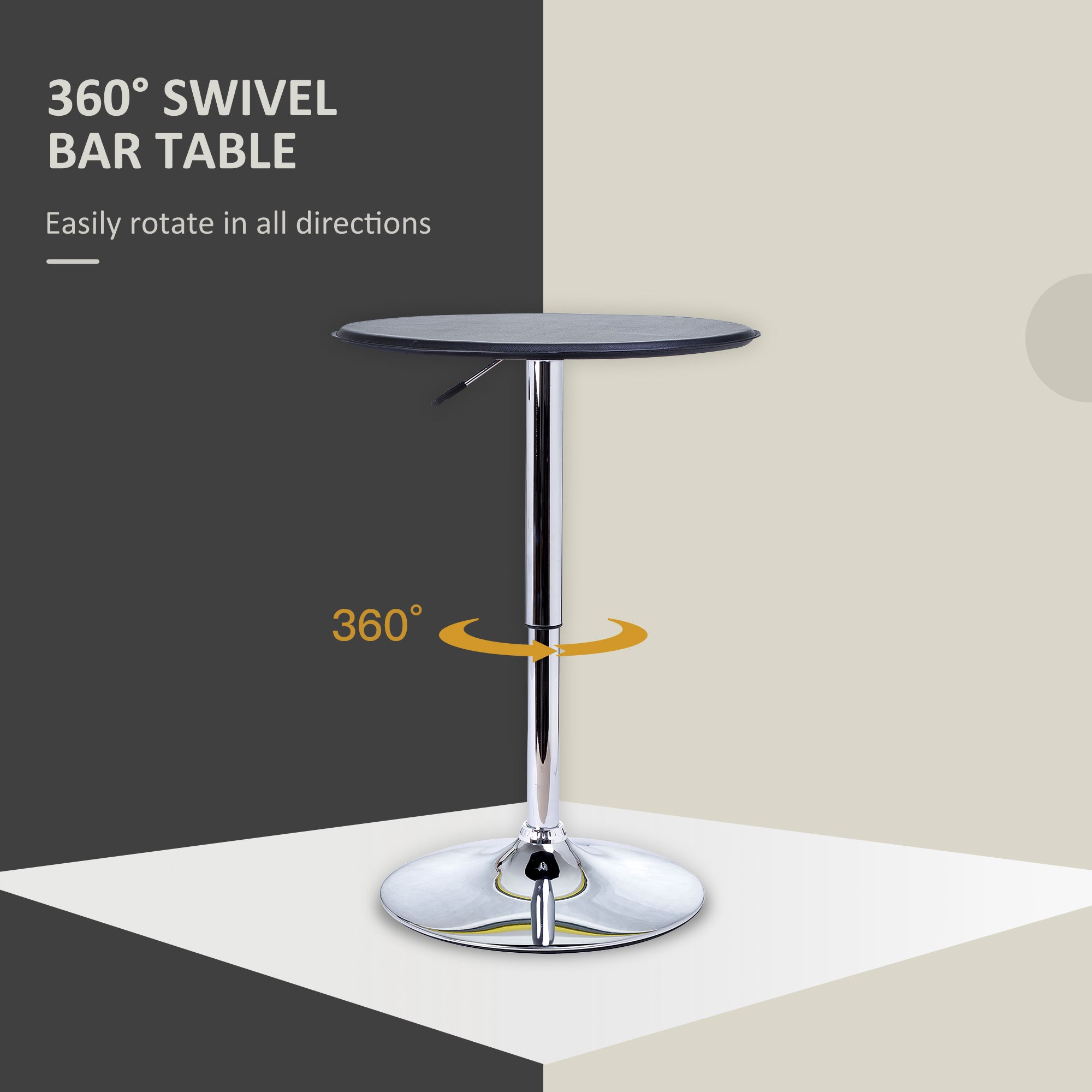 HOMCOM Adjustable Round Bistro Bar Table with PVC Leather Top Steel Base Home Kitchen Dining Desk Black - North Peak Garden Furniture