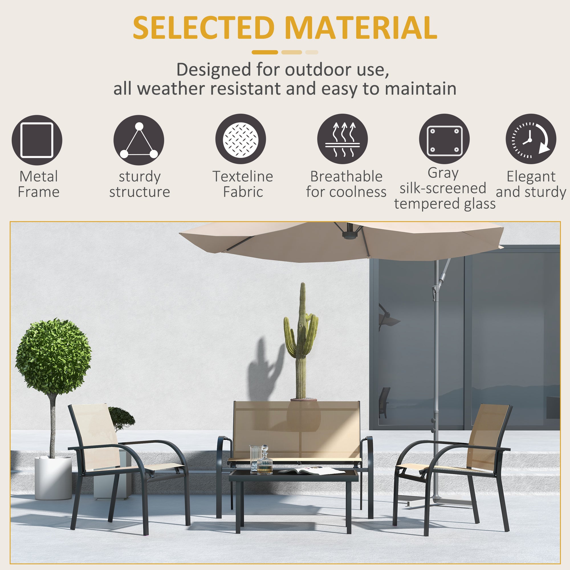 Outsunny Four-Piece Curved Steel Garden Dining Set - Beige/Grey - North Peak Garden Furniture
