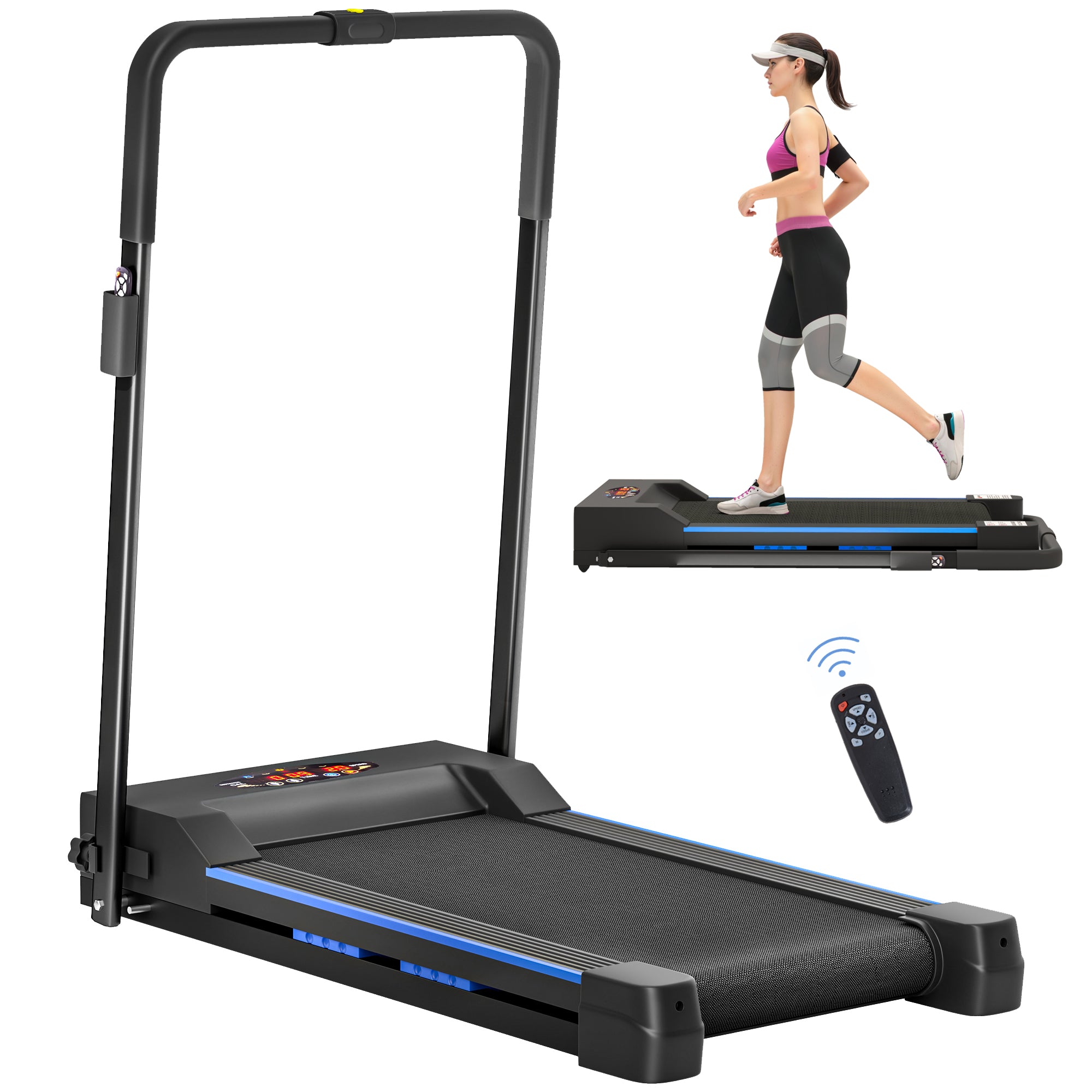 HOMCOM Folding Motorised Home Treadmill Walking Machine with LCD Monitor, Blue - North Peak Garden Furniture