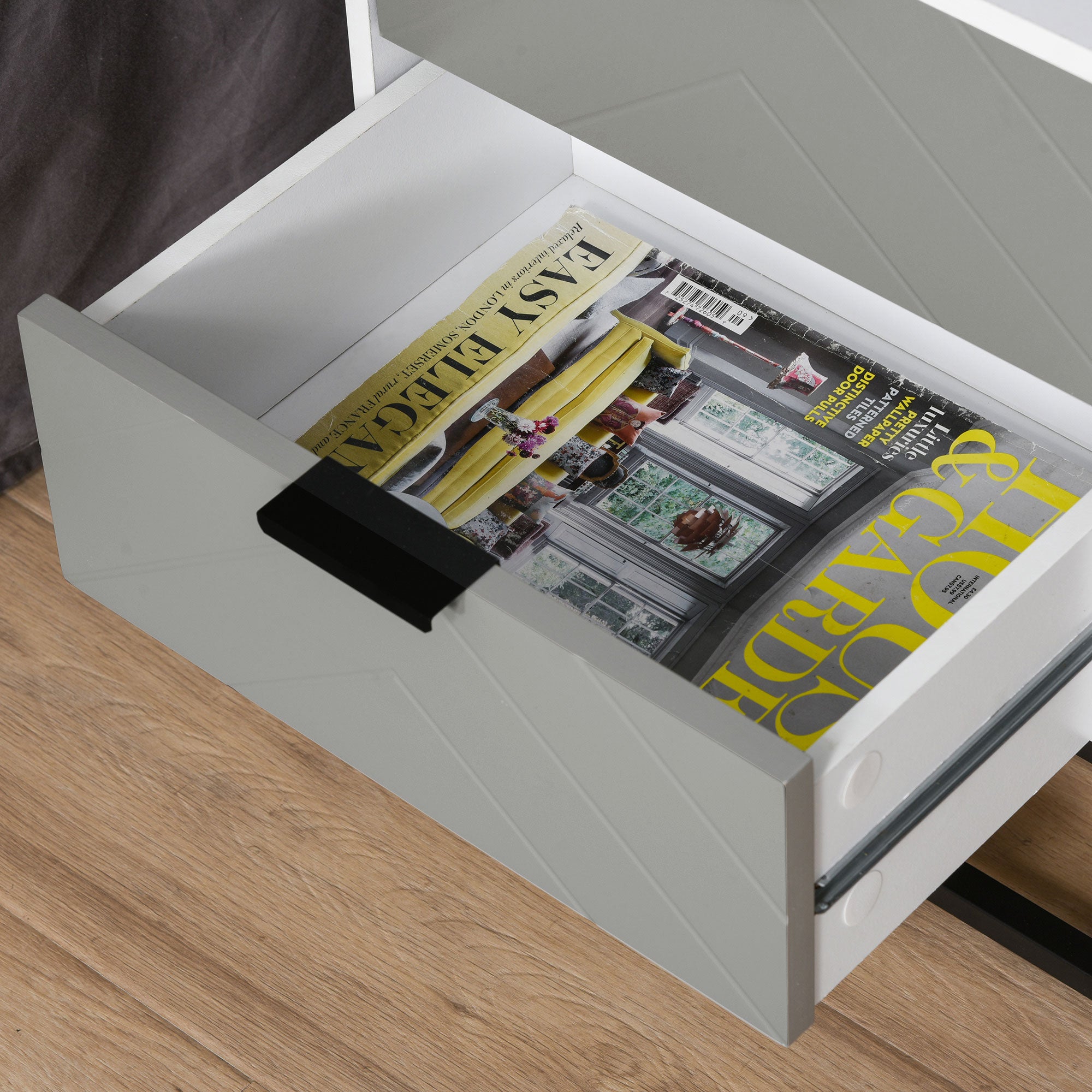 HOMCOM Bedside Cabinet with 2 Drawer Storage Unit, Unique Shape Bedroom Table Nightstand with Metal Base, for Living Room, Study Room, Dorm - North Peak Garden Furniture