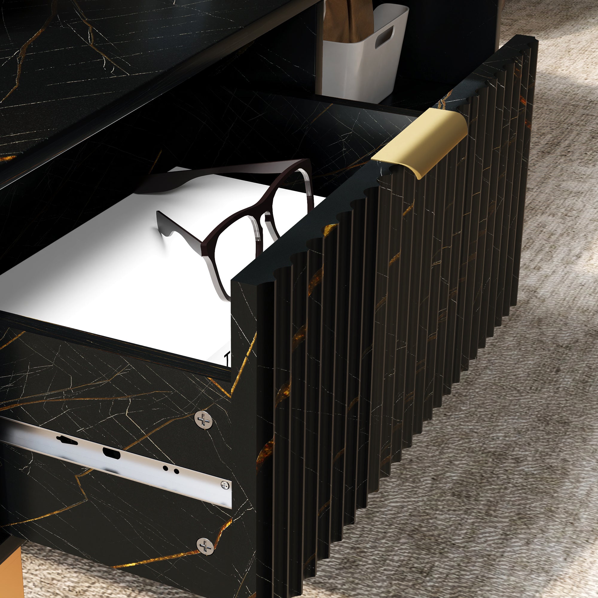HOMCOM Elegant Marble Effect Storage Coffee Table - Black - North Peak Garden Furniture