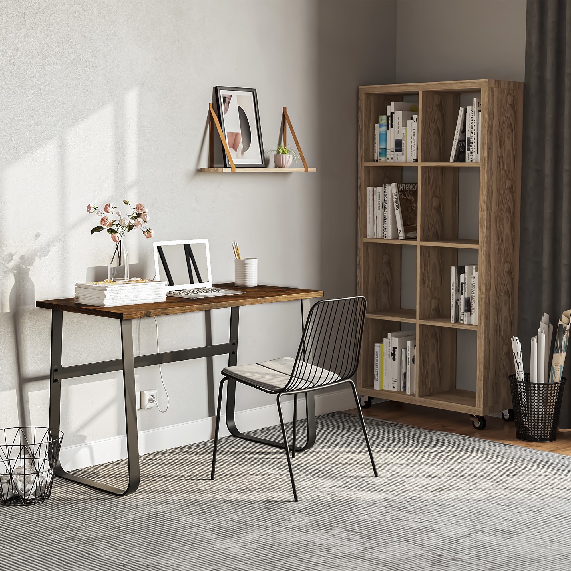 HOMCOM Computer Desk, Small Home Office Desk, Industrial Study Workstation with Metal Frame, 115 x 58 x 74.5cm, Rustic Brown and Black - North Peak Garden Furniture