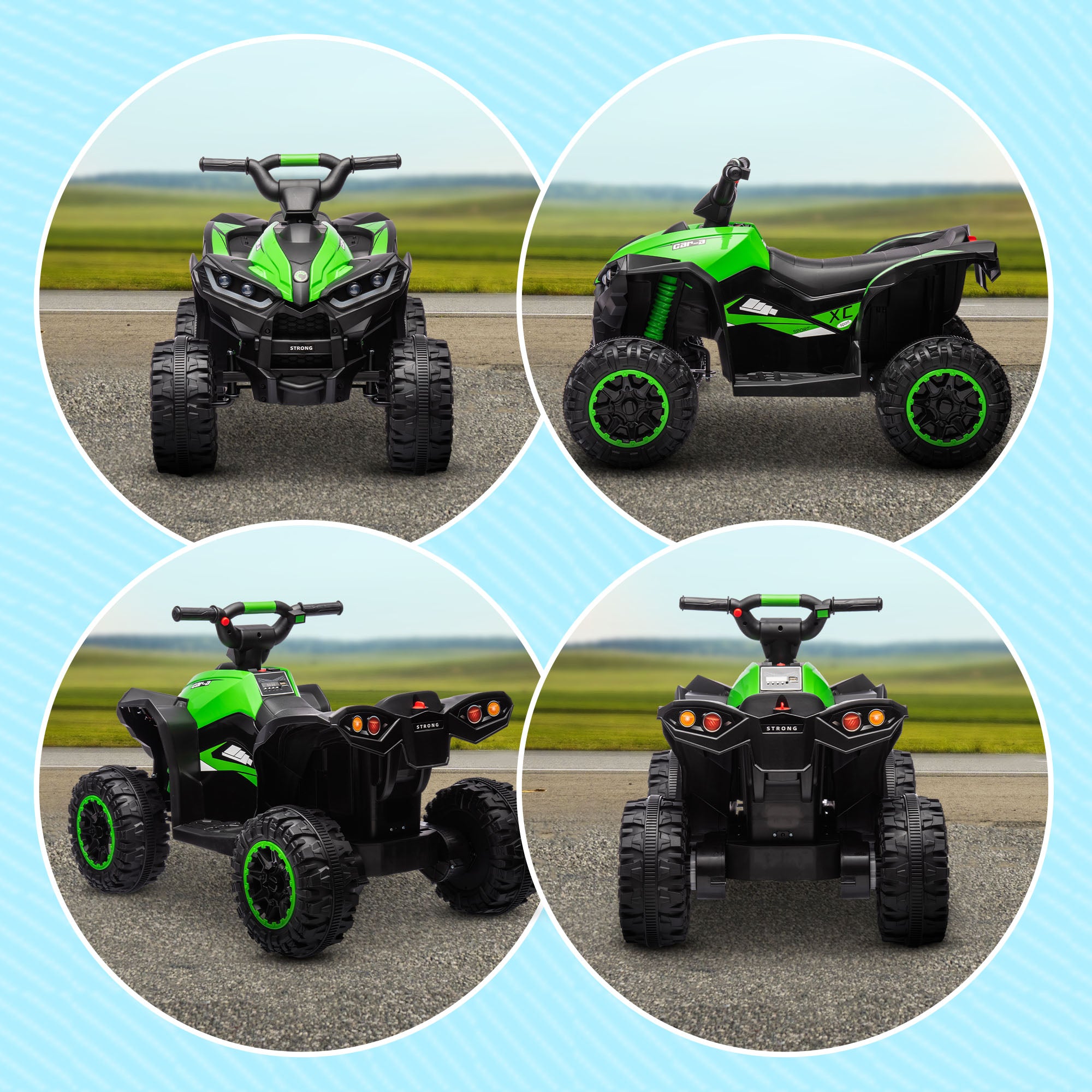 HOMCOM 12V Ride-On Quad Bike w/ Music, Horn, for Ages 3-5 Years - Green - North Peak Garden Furniture