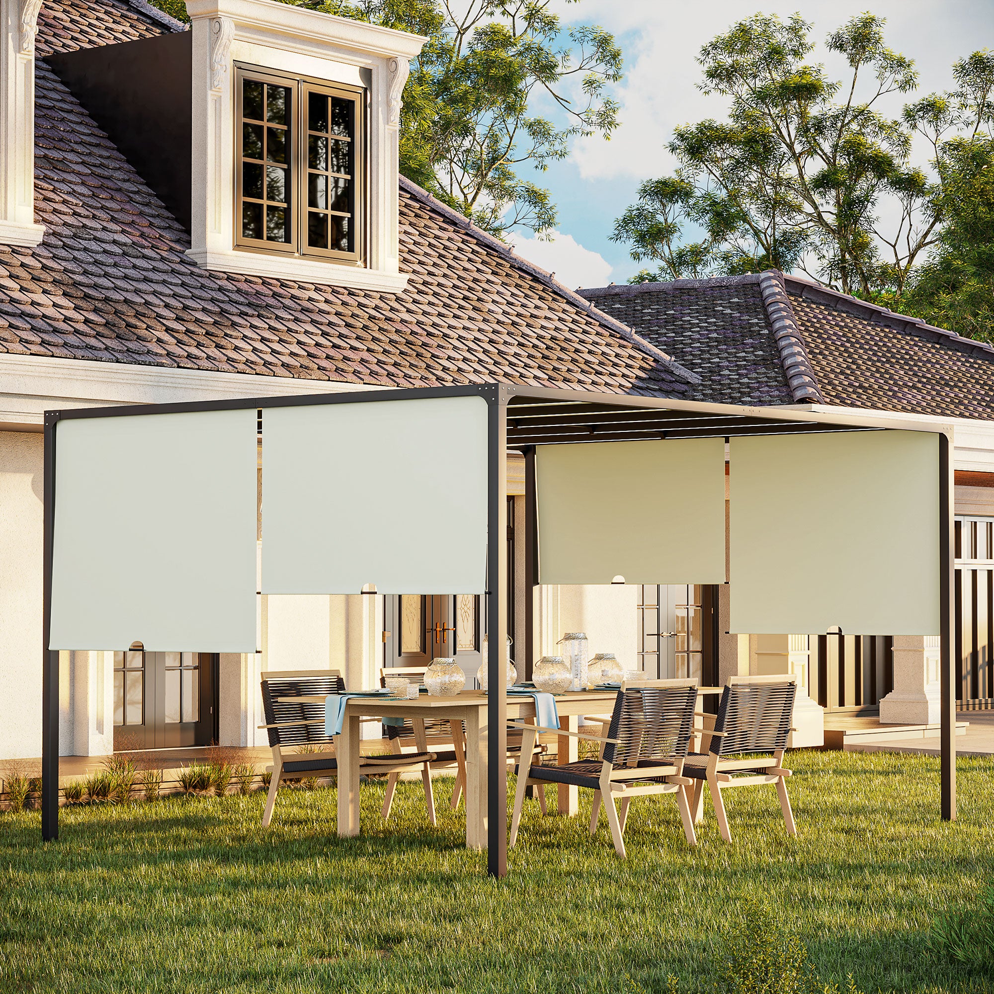 Outsunny 3 x 4m Outdoor Garden Pergola - Cream White - North Peak Garden Furniture