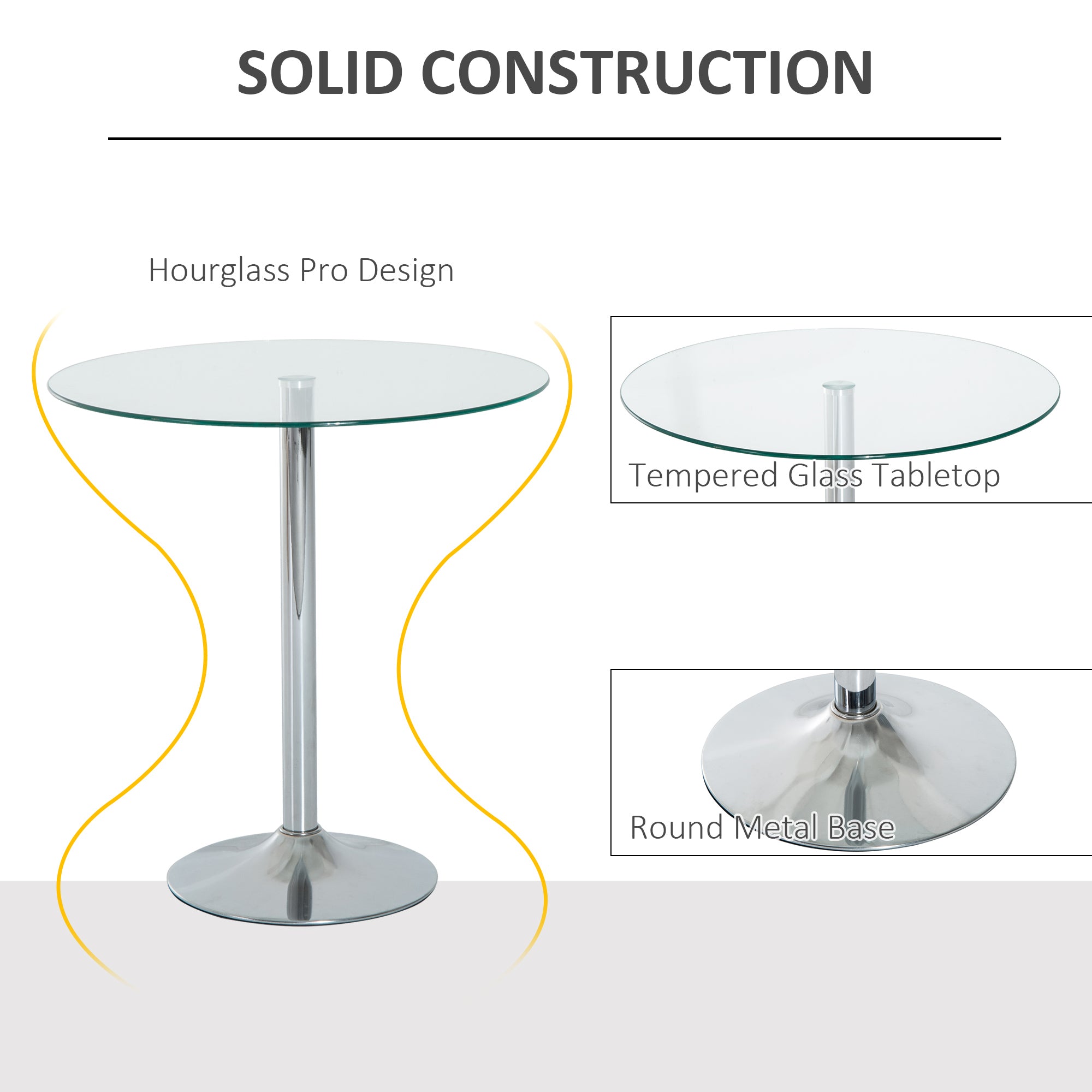 HOMCOM Round Dining Table, Modern Dining Room Table with Tempered Glass Top, Steel Base, Space Saving Small Bar Table - North Peak Garden Furniture