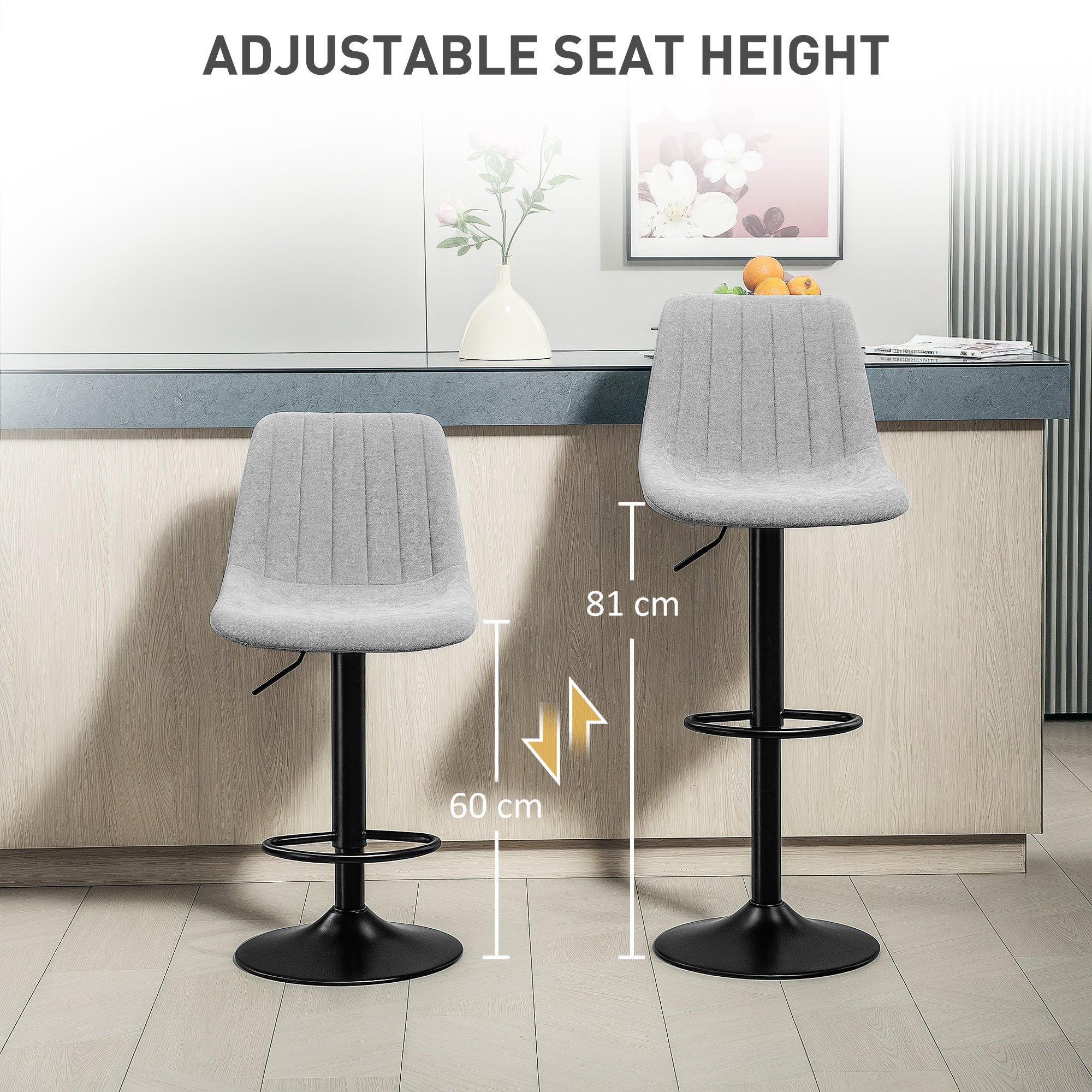 HOMCOM Set of Two Chenille-Feel Tub Bat Stools - Grey - North Peak Garden Furniture