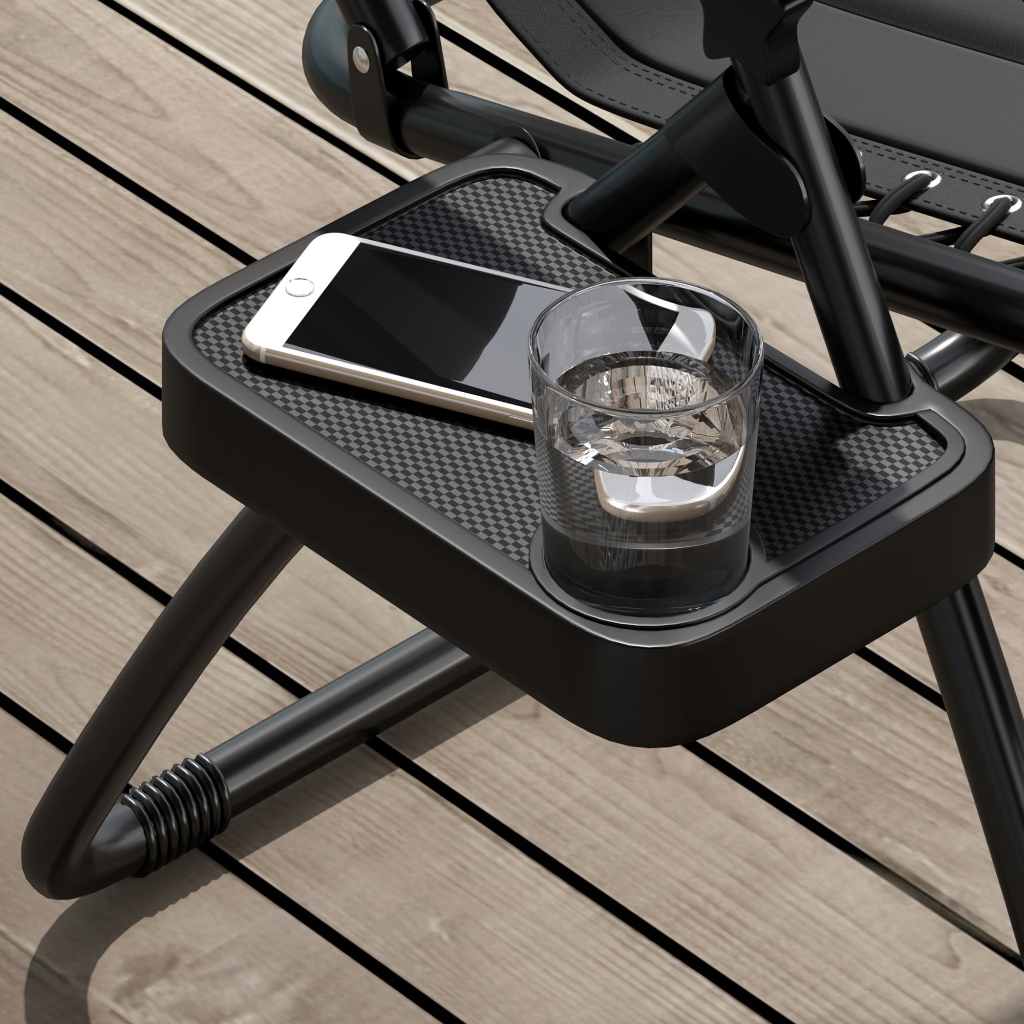 Outsunny Zero Gravity Lounger Chair, Folding Reclining Patio Chair with Padded Seat, Cup Holder, Soft Cushion and Headrest for Poolside, Camping, Black - North Peak Garden Furniture