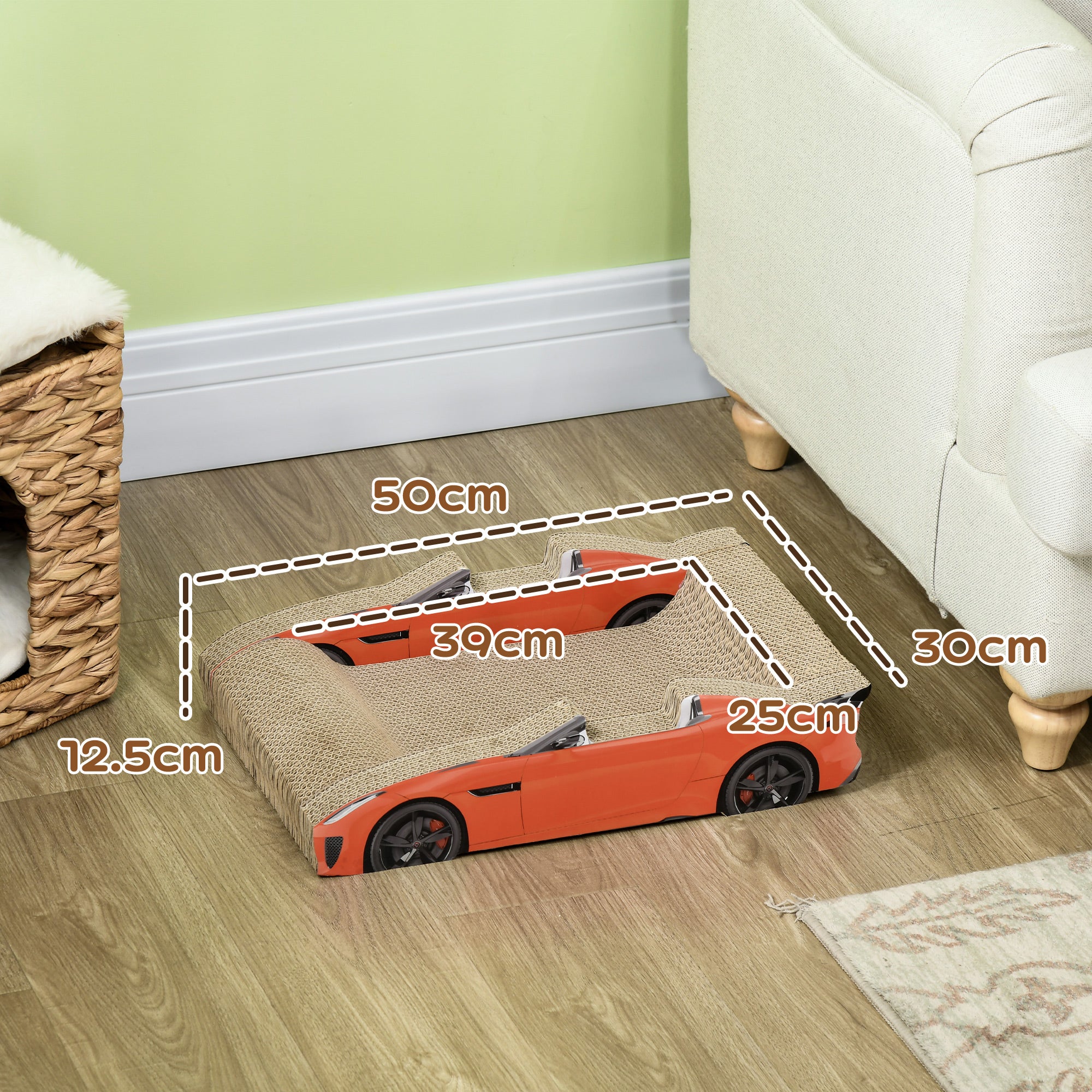 PawHut 2 in 1 Cat Scratching Board with Catnip, Car-shaped - North Peak Garden Furniture