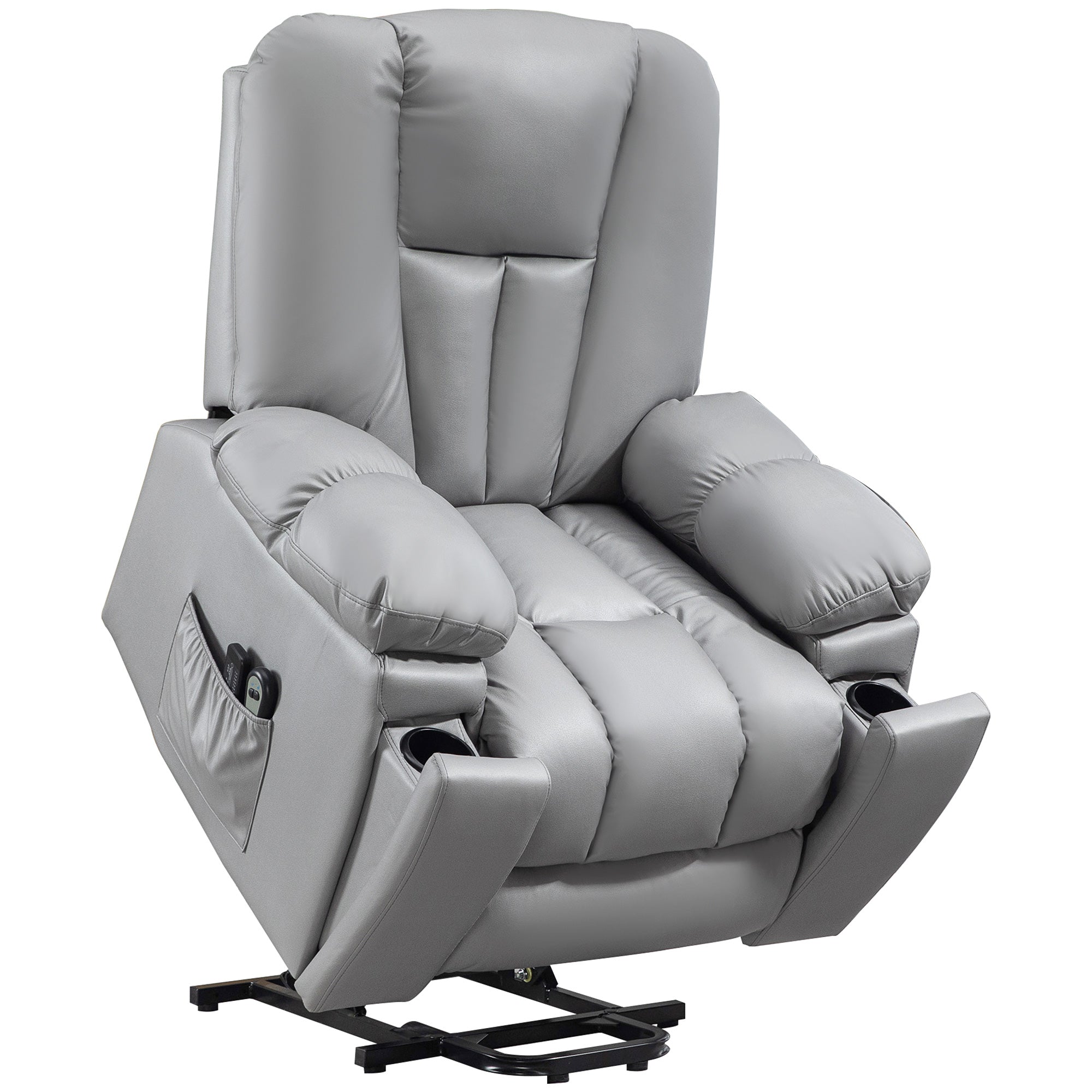 HOMCOM Leathaire Eight Massage Point Armchair, with Reclining Back - Charcoal Grey - North Peak Garden Furniture