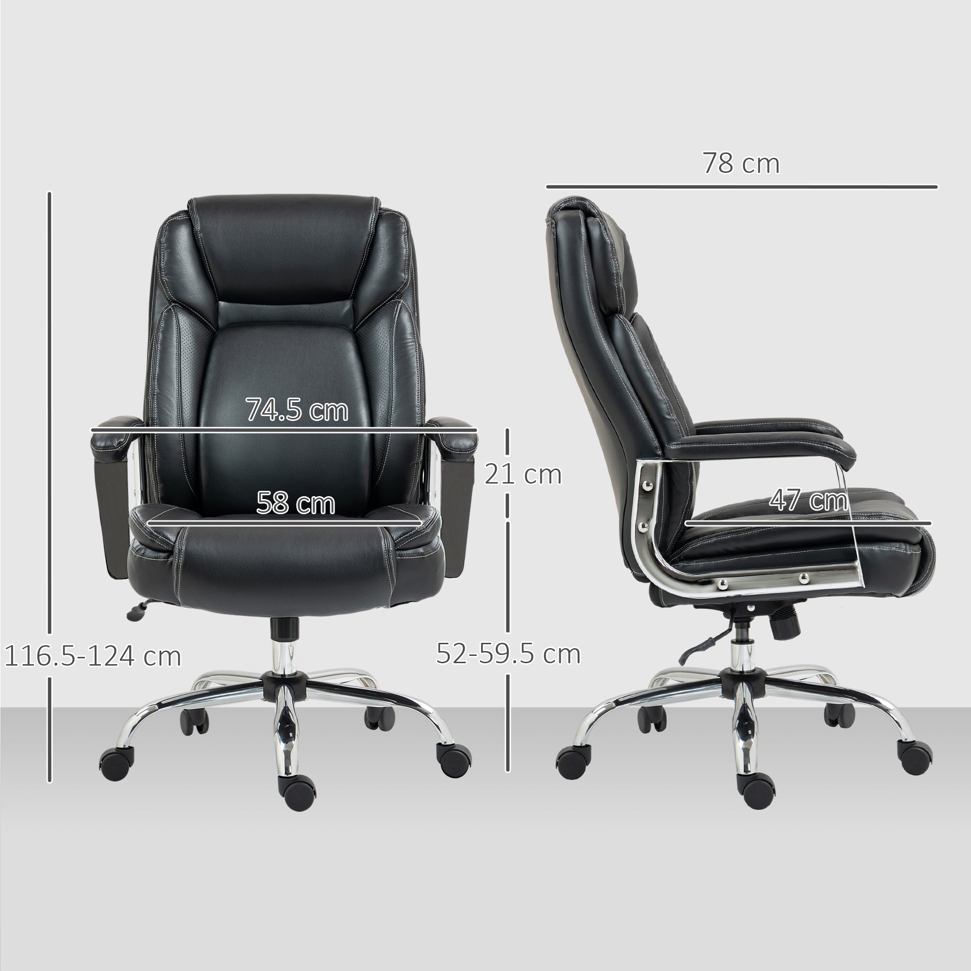 HOMCOM Ergonomic Office Chair, Heavy Duty Faux Leather Desk Chair with Tilt Function, Adjustable Height, 227kg 500LBS Swivel Computer Chair for Home Study, Black - North Peak Garden Furniture