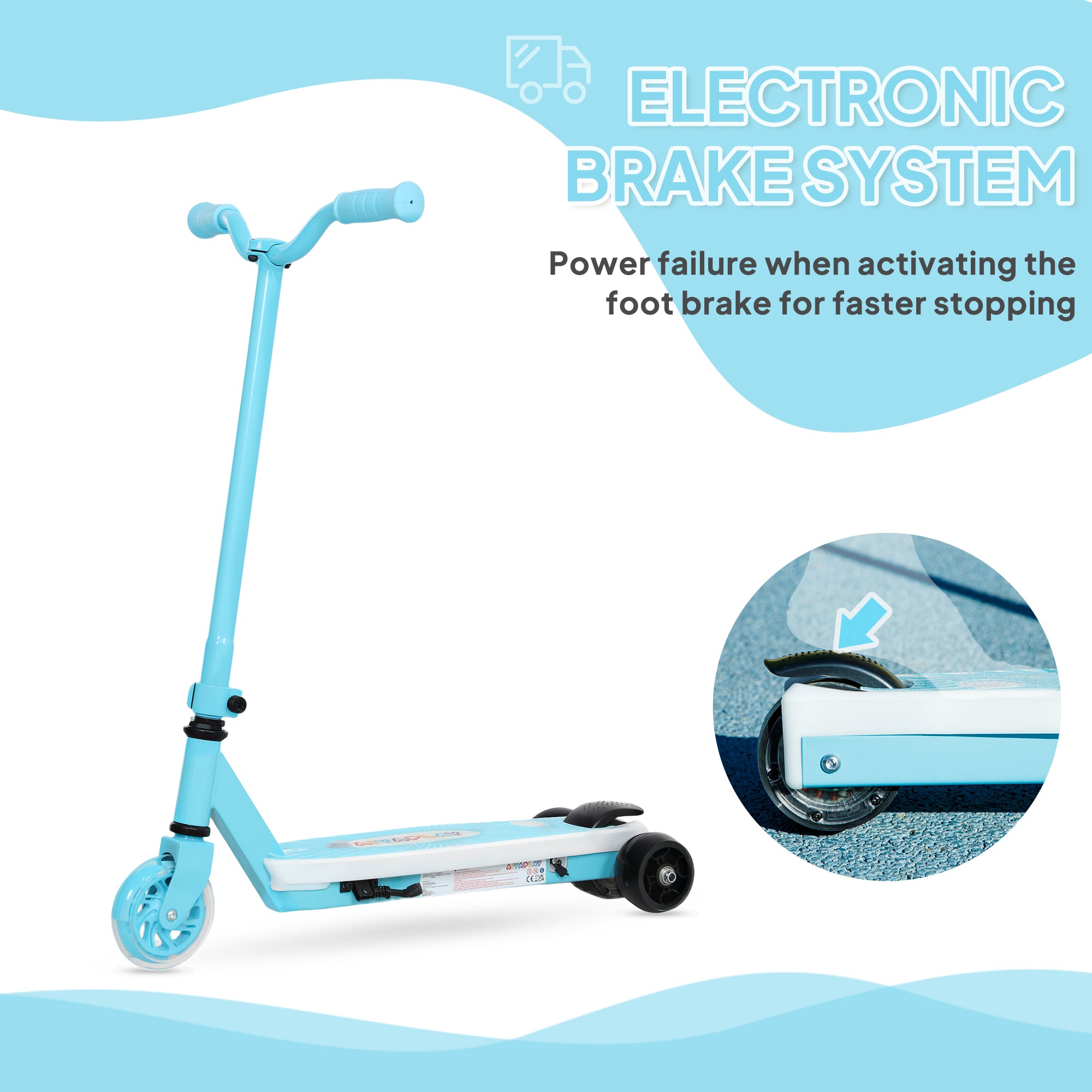 AIYAPLAY Electric Scooter for Kids Ages 4-7, with Auxiliary Rear Wheels, Flashing LED Light and Electric Brake, Kids Electric Scooter for Boys Girls, 6 KM/H & 8 KM, Blue - North Peak Garden Furniture