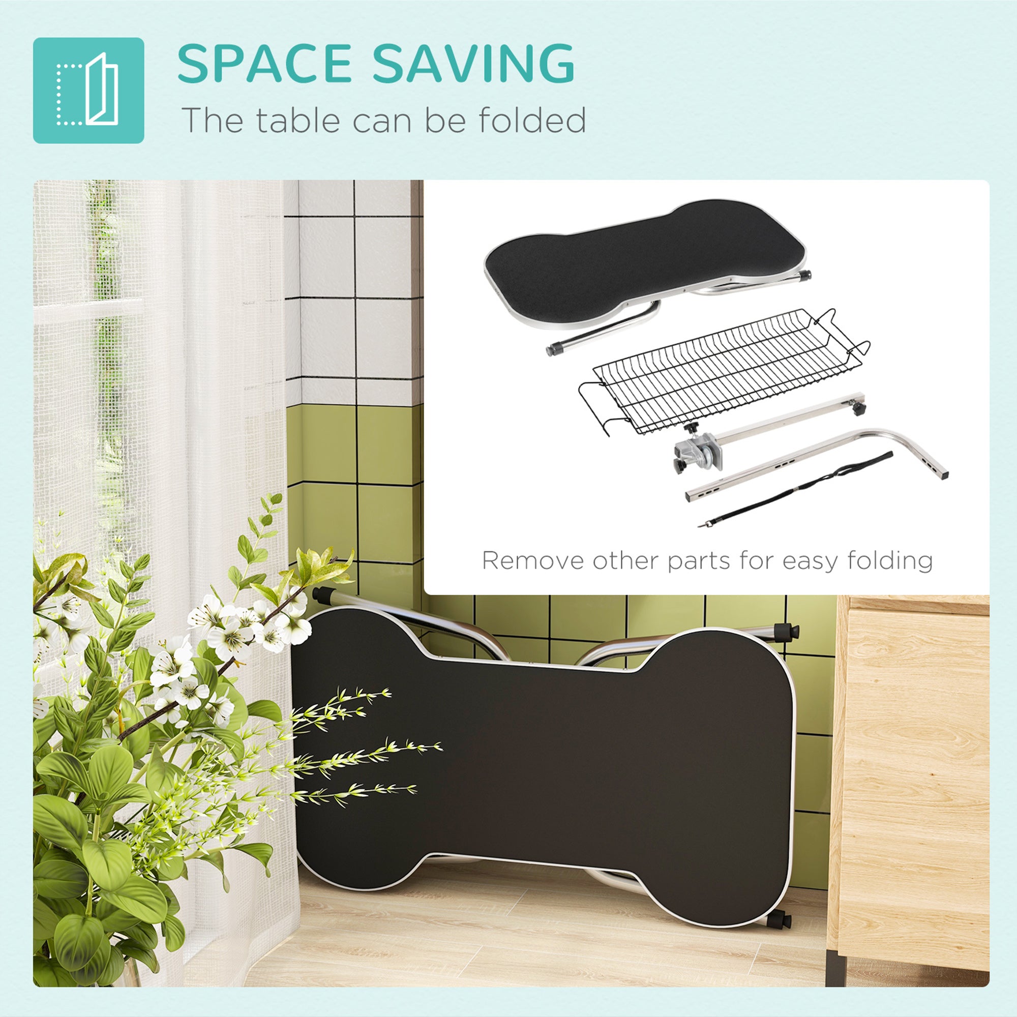 PawHut Foldable Dog Grooming Table Pet Drying Table with Adjustable Arm Non-Slip Rubber Tabletop Aluminium Alloy Edge Stainless Steel Bar Sling 94.5 x 55 x 81cm Black - North Peak Garden Furniture