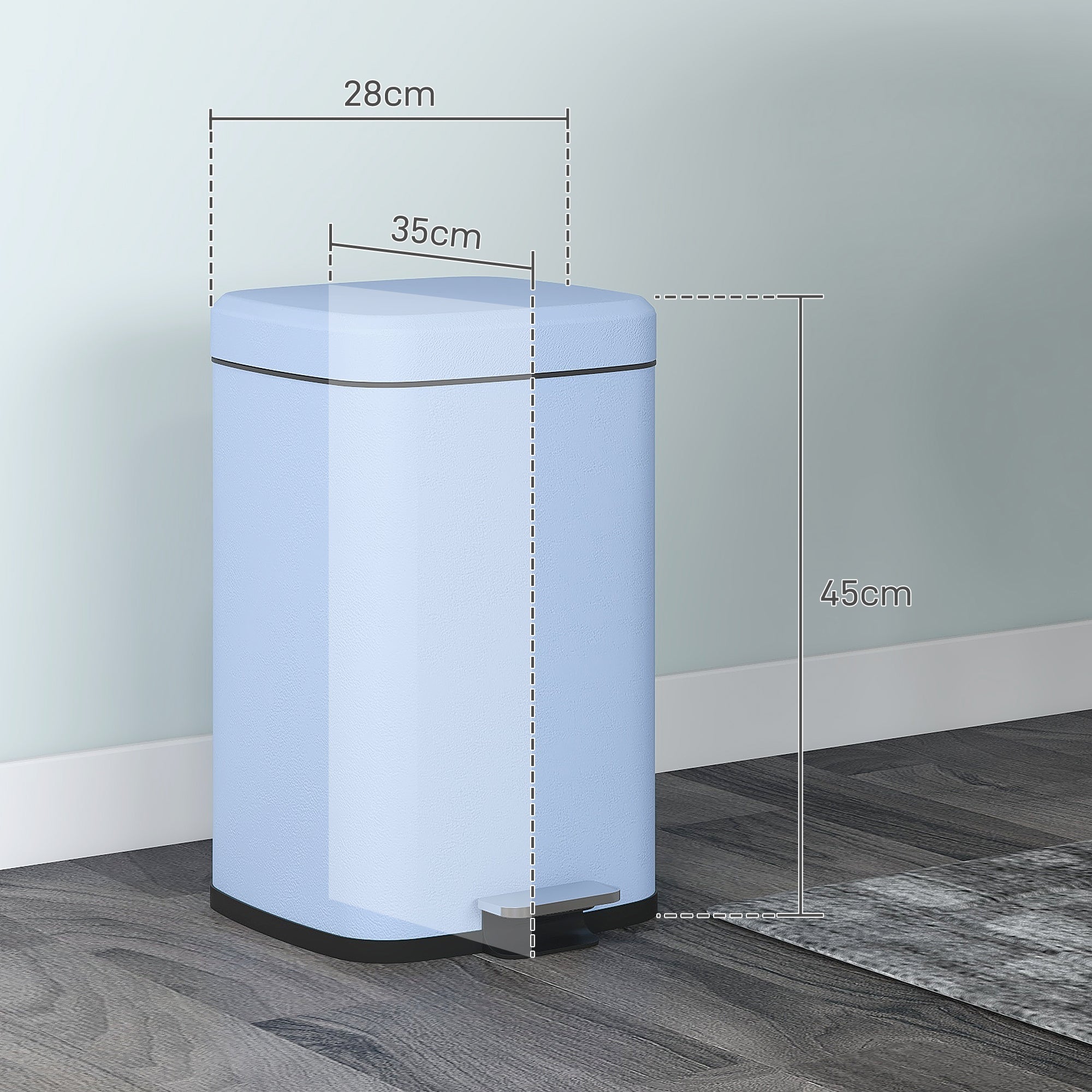 HOMCOM 20L Modern Boxy Metal Home Kitchen Bin - Light Blue - North Peak Garden Furniture