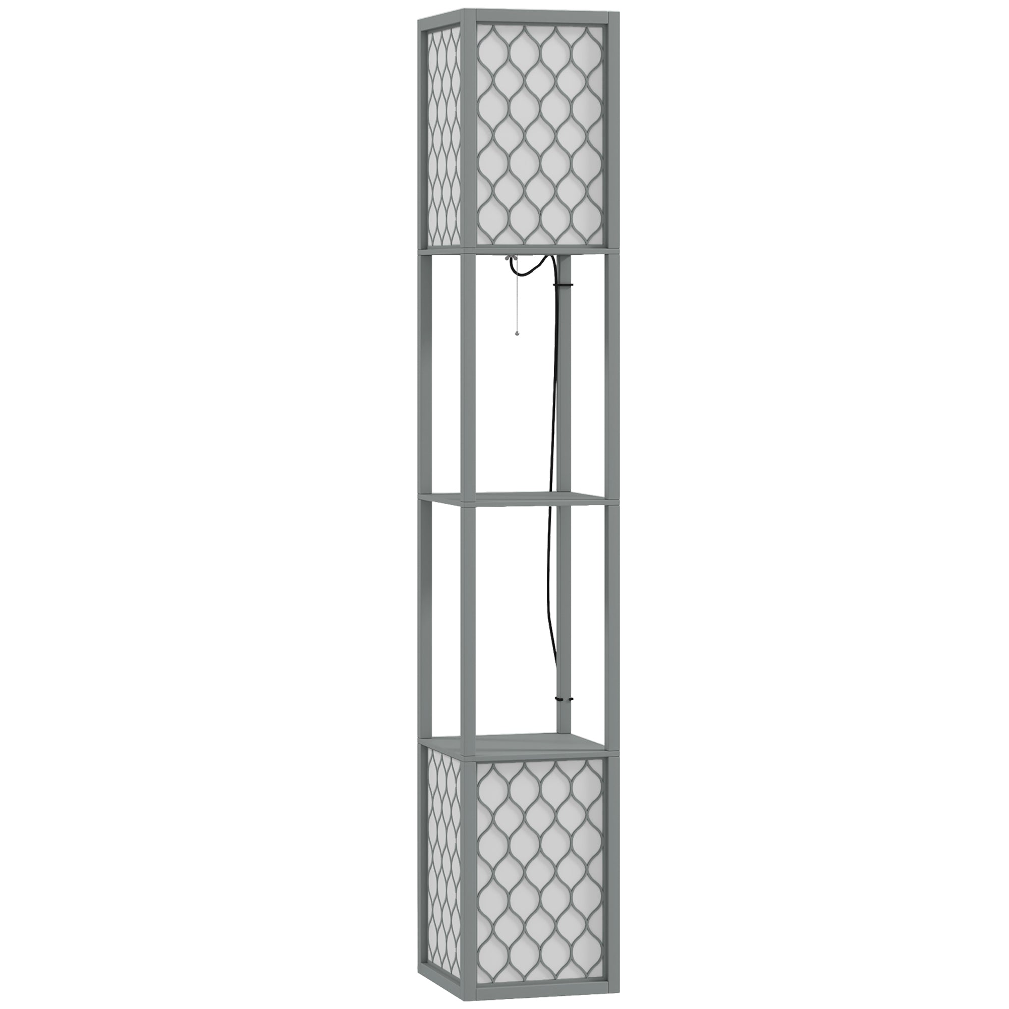 HOMCOM Floor Lamp with Shelves, Dual Light, Modern Tall Standing Lamps, with Pull Chain Switch (Bulb not Included), Light Grey - North Peak Garden Furniture