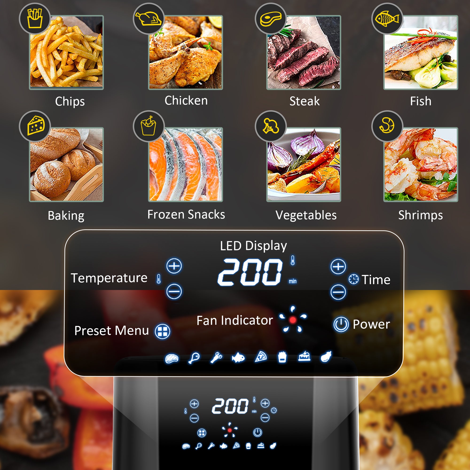 HOMCOM 4.5L Air Fryer, 8-in-1 Digital Air Fryer Oven with Rapid Air Circulation, Temp Control & Timer, Non-stick Basket, Oil-Free Cook, 1500W, Black - North Peak Garden Furniture