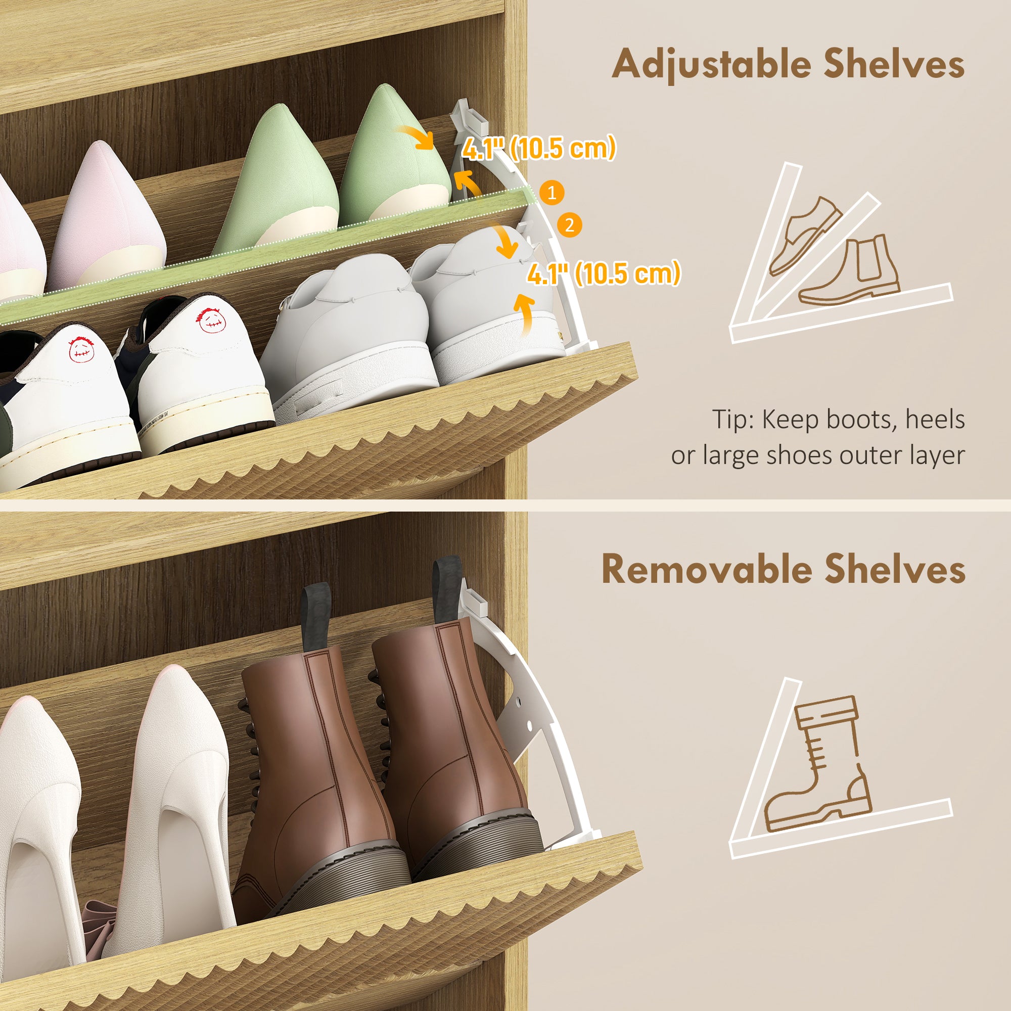 HOMCOM Narrow Shoe Cabinet, Modern Shoe Storage Cabinet with 2 Flip Drawers, Oak