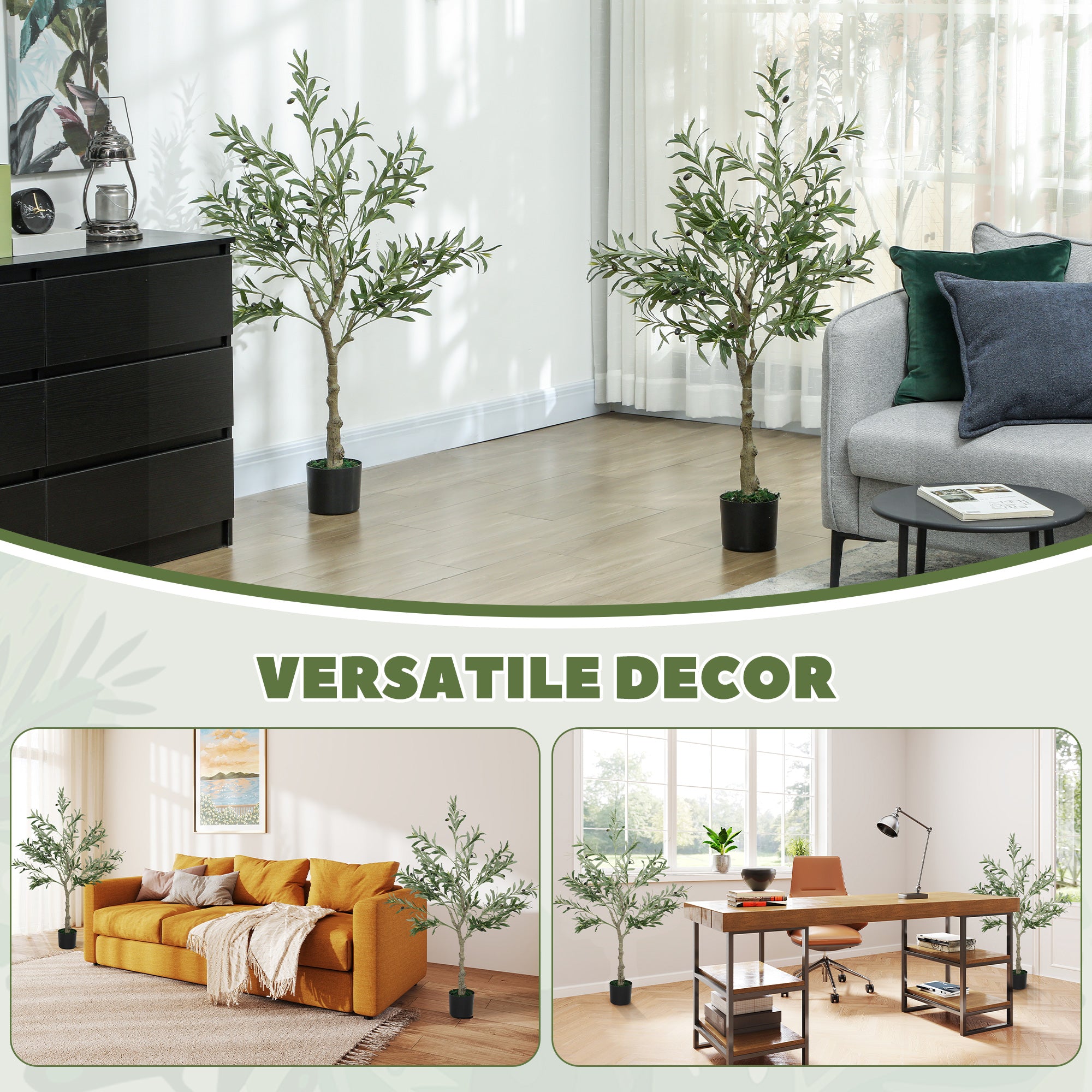 HOMCOM Set of 2 4ft/ 120cm Decorative Artificial Plant, Silk Olive Tree with 450 Leaves and 20 Olive Fruits in Pot, Fake Plant for Home, Office, Living Room, Indoor Decor