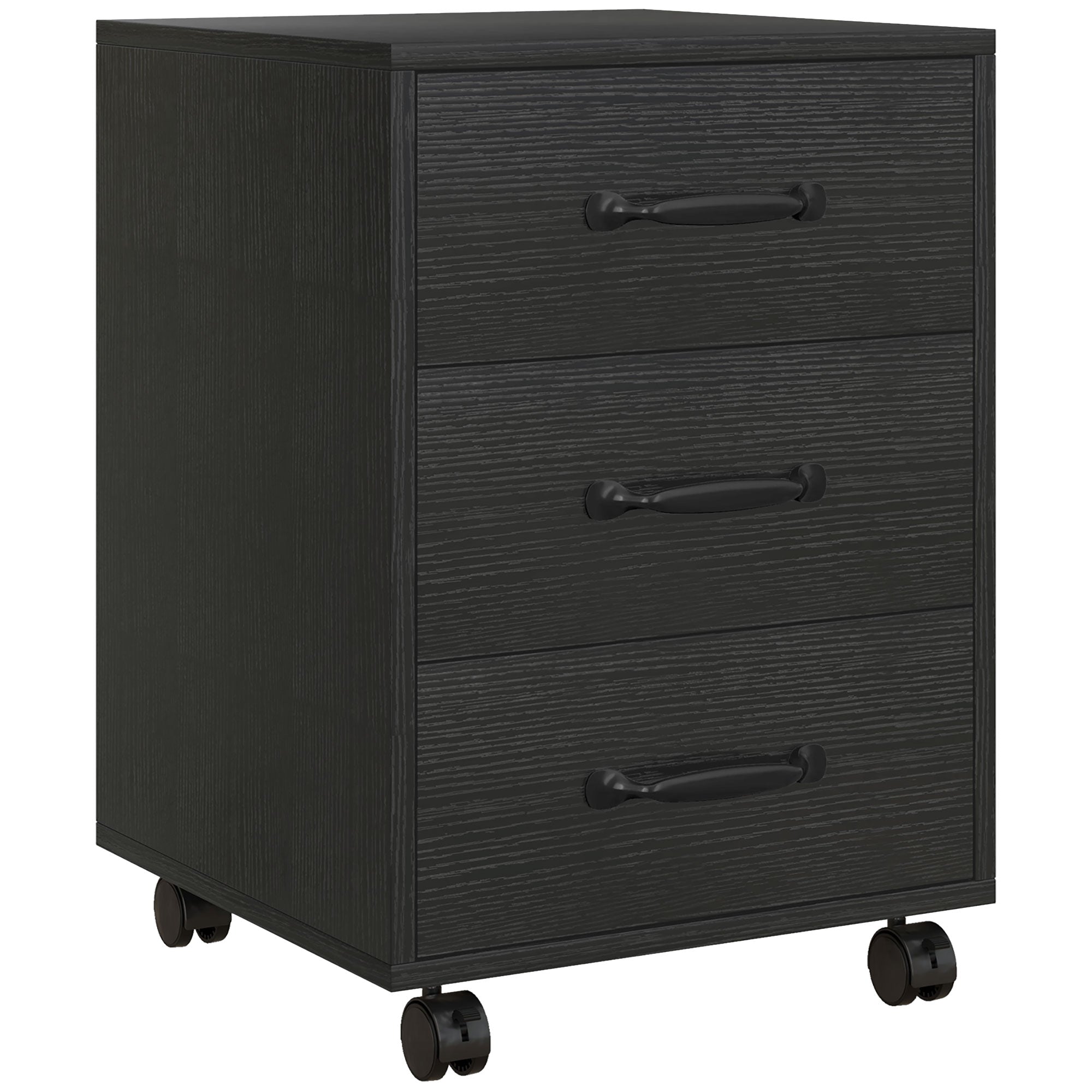 HOMCOM 3 Drawer File Cabinet, Mobile Filing Cabinet on Wheels for Home Office, Study, Black - North Peak Garden Furniture
