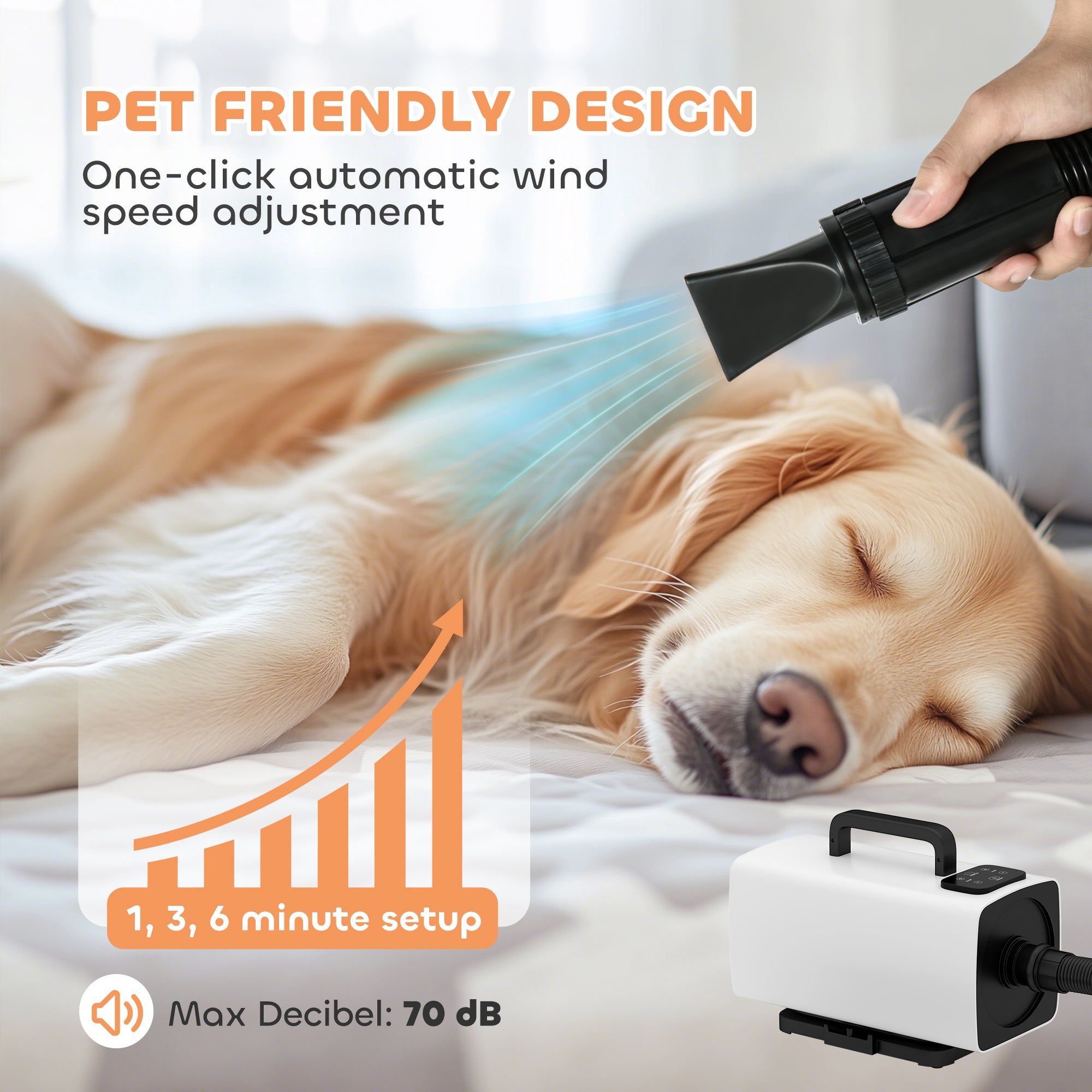 PawHut 2200W Dog Hair Dryer with Auto Adjustable Temperature & Airflow, 3 Nozzles, Digital Screen, for Dogs Cats, White - North Peak Garden Furniture