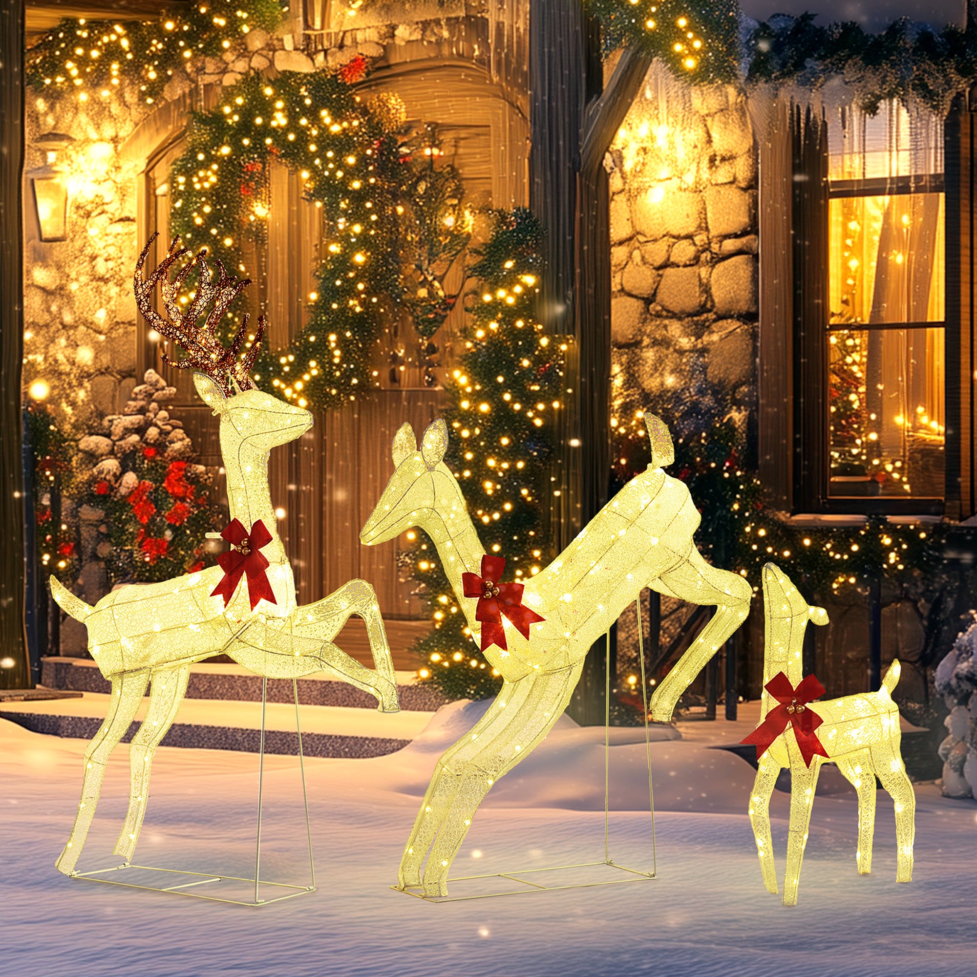 Outsunny Three-Piece LED Light Reindeer Christmas Decoration - North Peak Garden Furniture