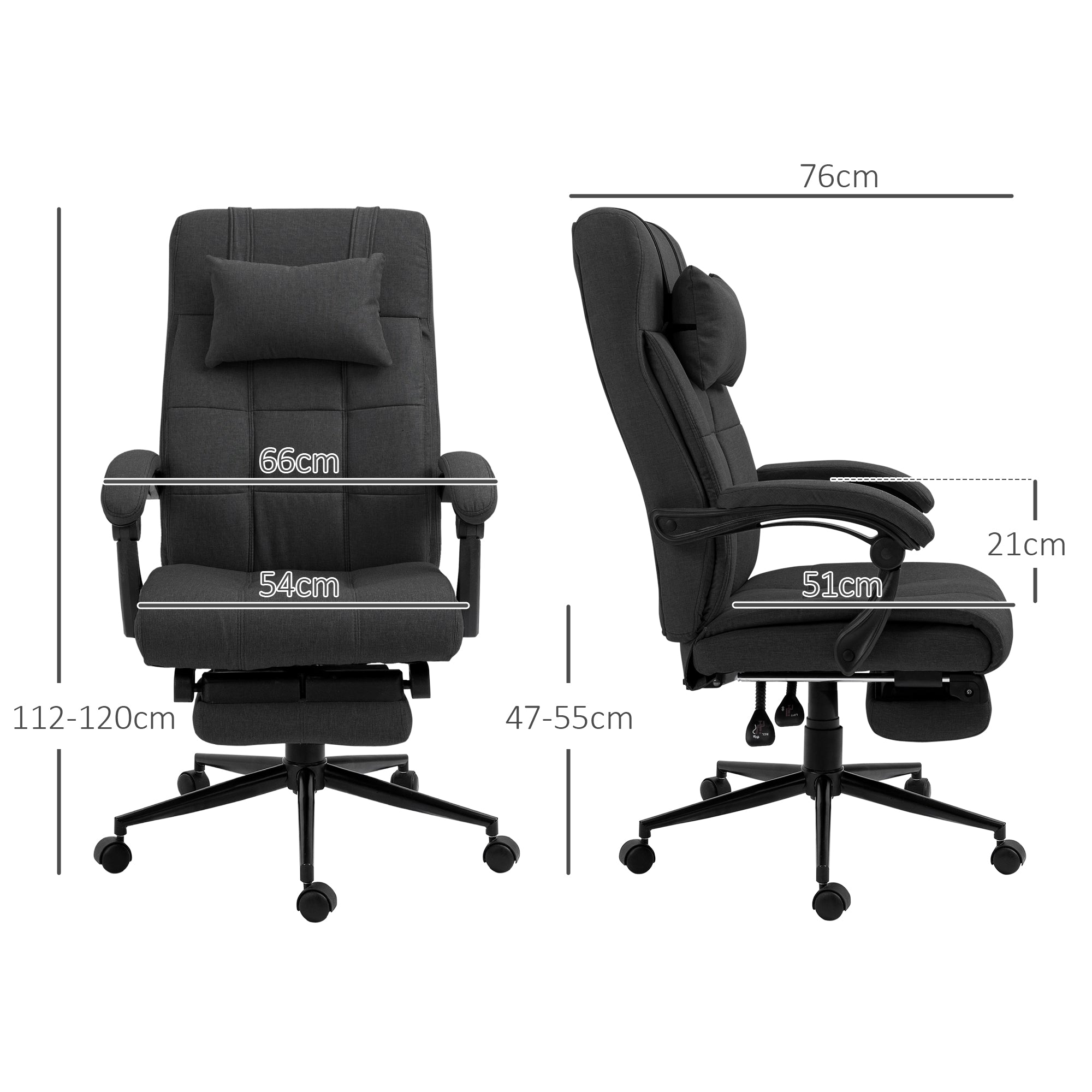 Vinsetto Office Desk Chair with Footrest, Headrest Pillow, Home Office Chair with Reclining Backrest, Swivel Wheels, Black - North Peak Garden Furniture