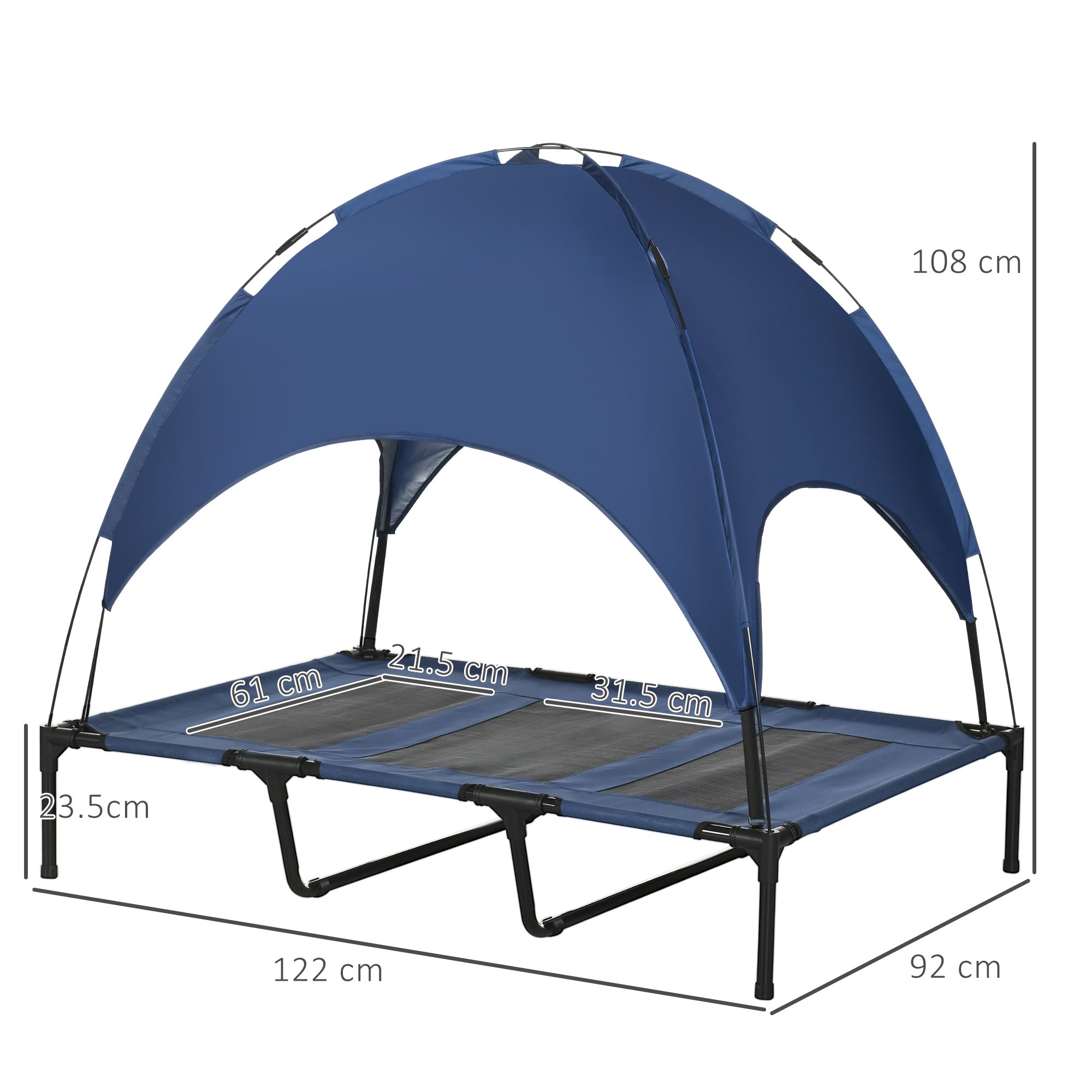 PawHut Raised Dog Bed Waterproof Elevated Pet Cot with Breathable Mesh UV Protection Canopy Blue, for XL Dogs, 122 x 92 x 108cm - North Peak Garden Furniture