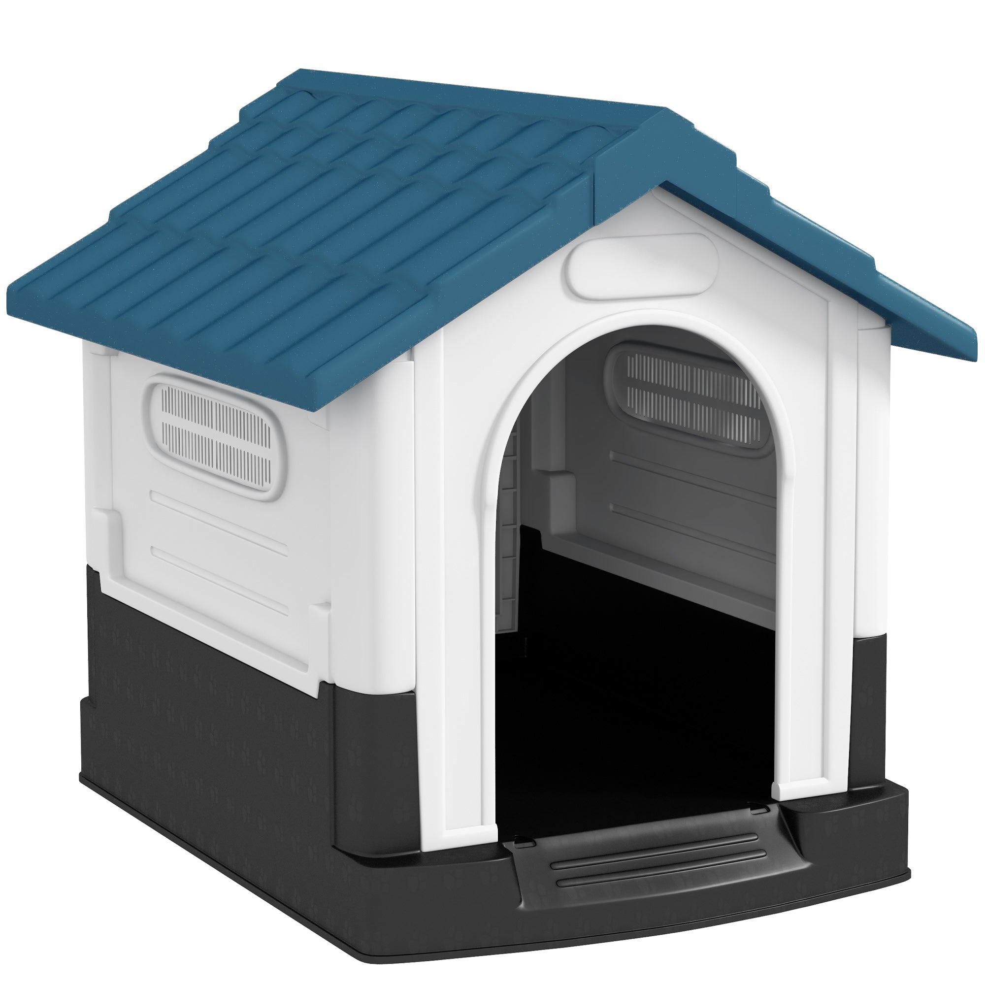PawHut Plastic Dog Kennel with Windows, for Garden Patio, Miniature and Small Dogs, 80 x 69 x 76cm - Blue - North Peak Garden Furniture