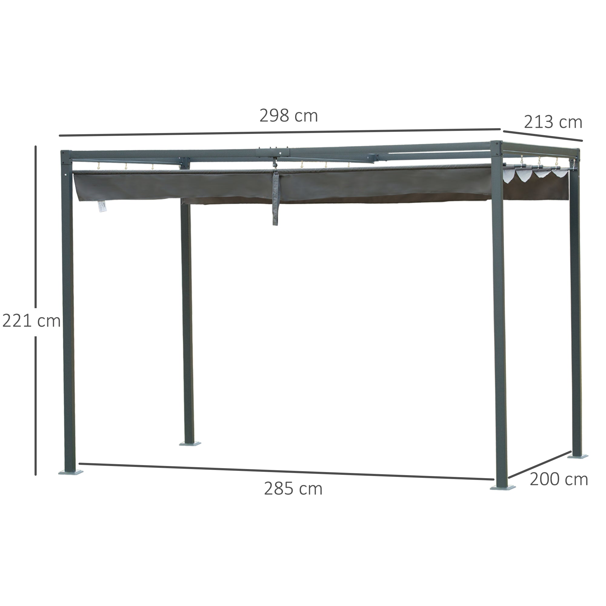 Outsunny 3 x 2m Metal Outdoor Pergola with Retractable Roof, Outdoor Gazebo Canopy Shelter with Drainage Holes for Garden, Patio, Lawn, Grey - North Peak Garden Furniture