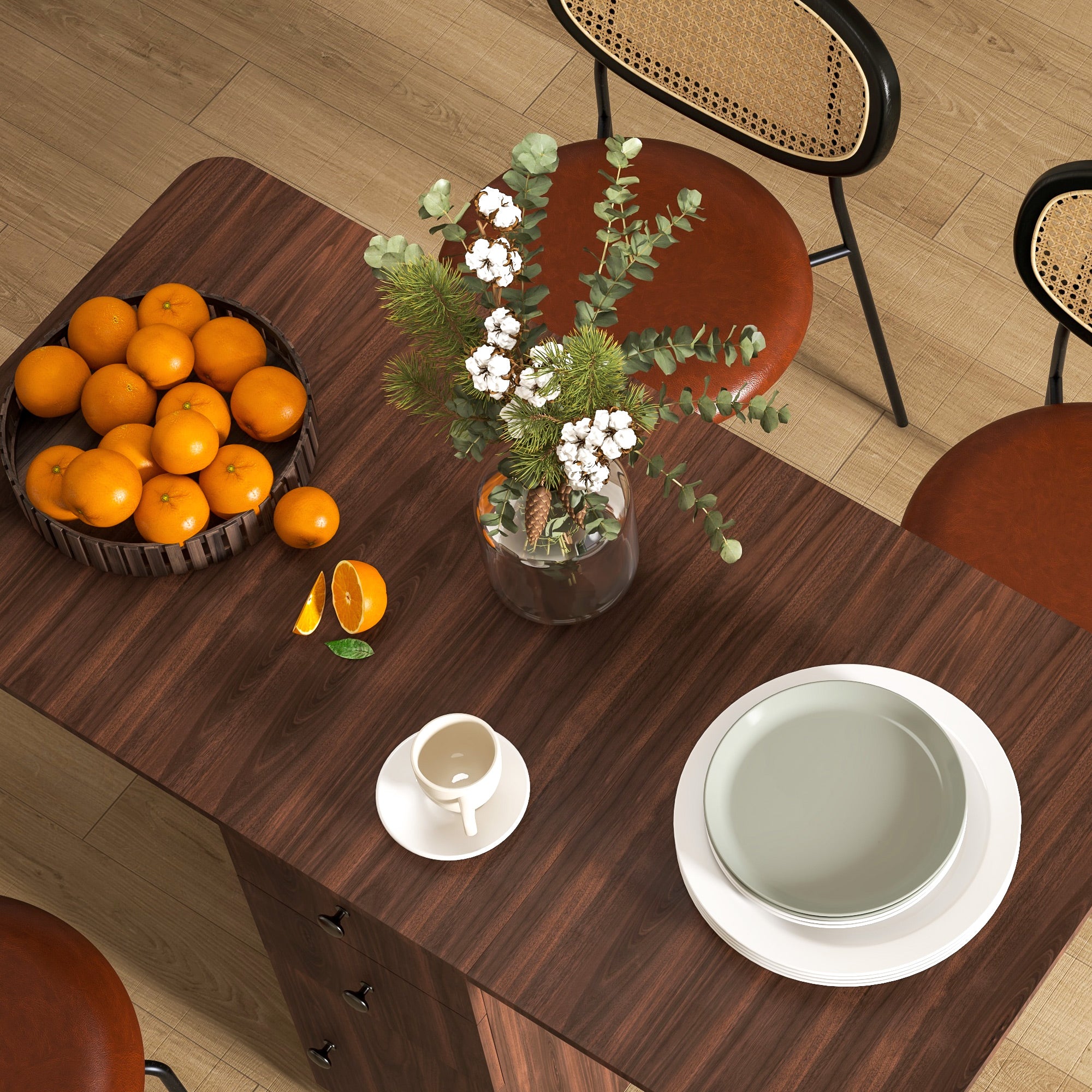 HOMCOM Multi-Storage Six-Person Drop Leaf Dining Table - Distressed Brown - North Peak Garden Furniture