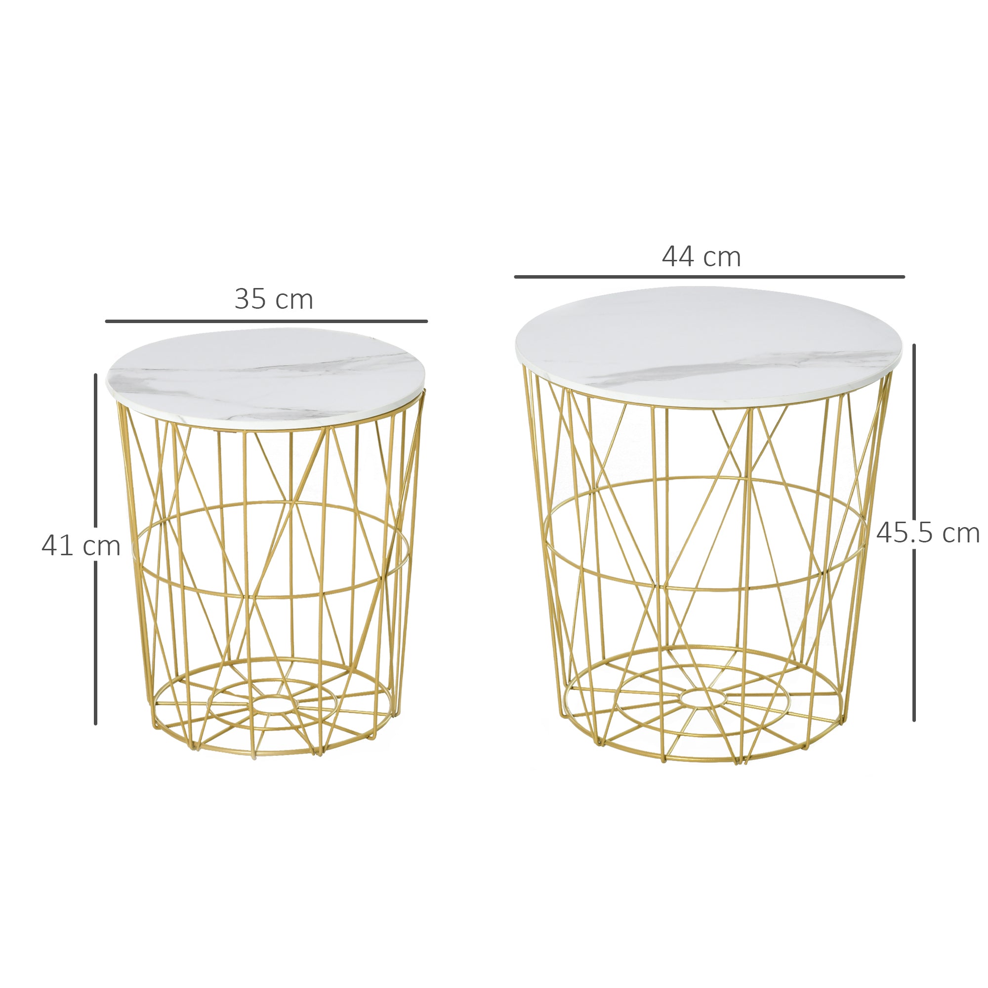 HOMCOM Set of 2 Nesting Side Tables with Storage, Round End Tables Coffee Tables with Steel Frame and Removable Round Top, for Living Room, bedroom, office, White - North Peak Garden Furniture