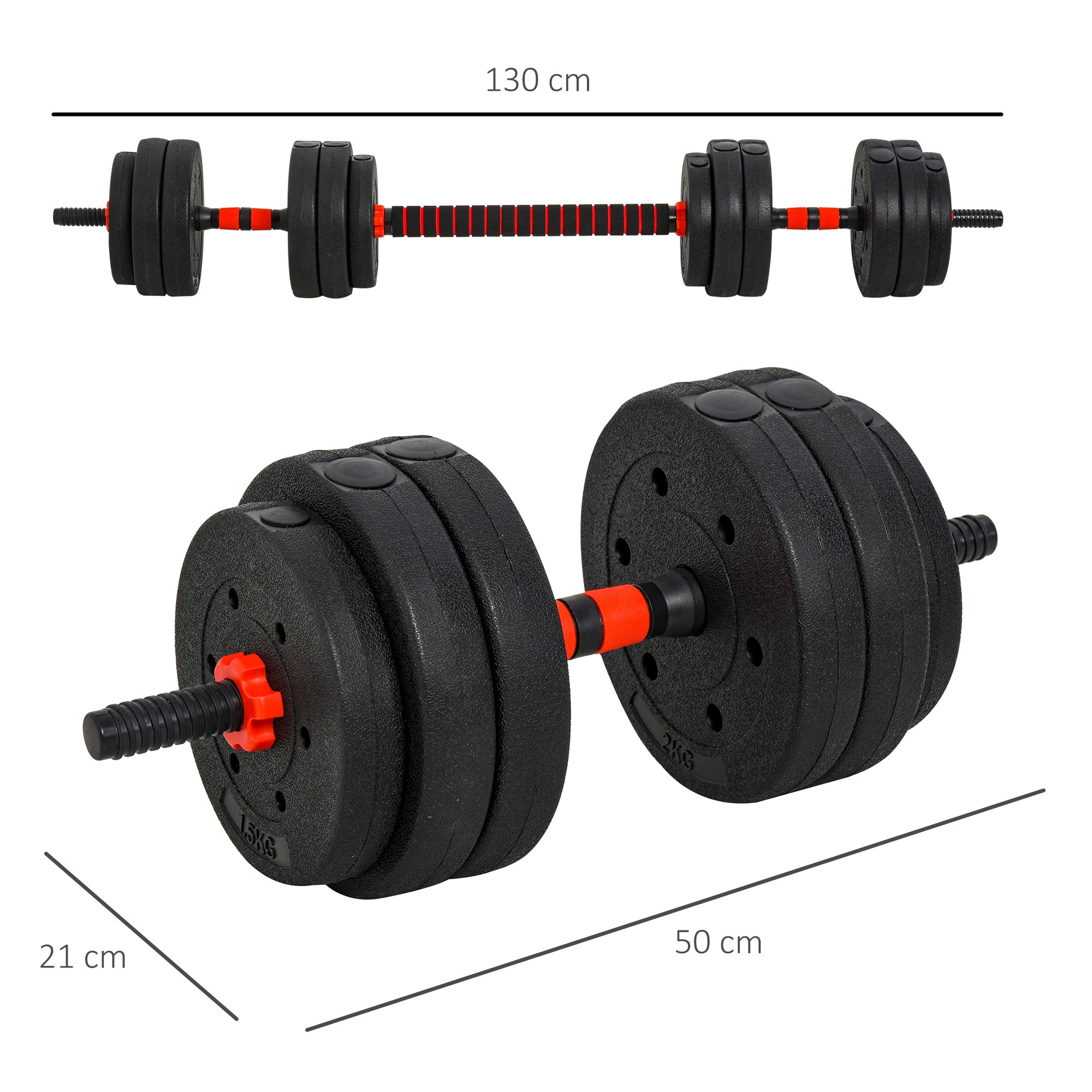HOMCOM 25kg 2 IN 1 Adjustable Dumbbells Weight Set, Dumbbell Hand Weight Barbell for Body Fitness, Lifting Training for Home, Office, Gym, Black - North Peak Garden Furniture
