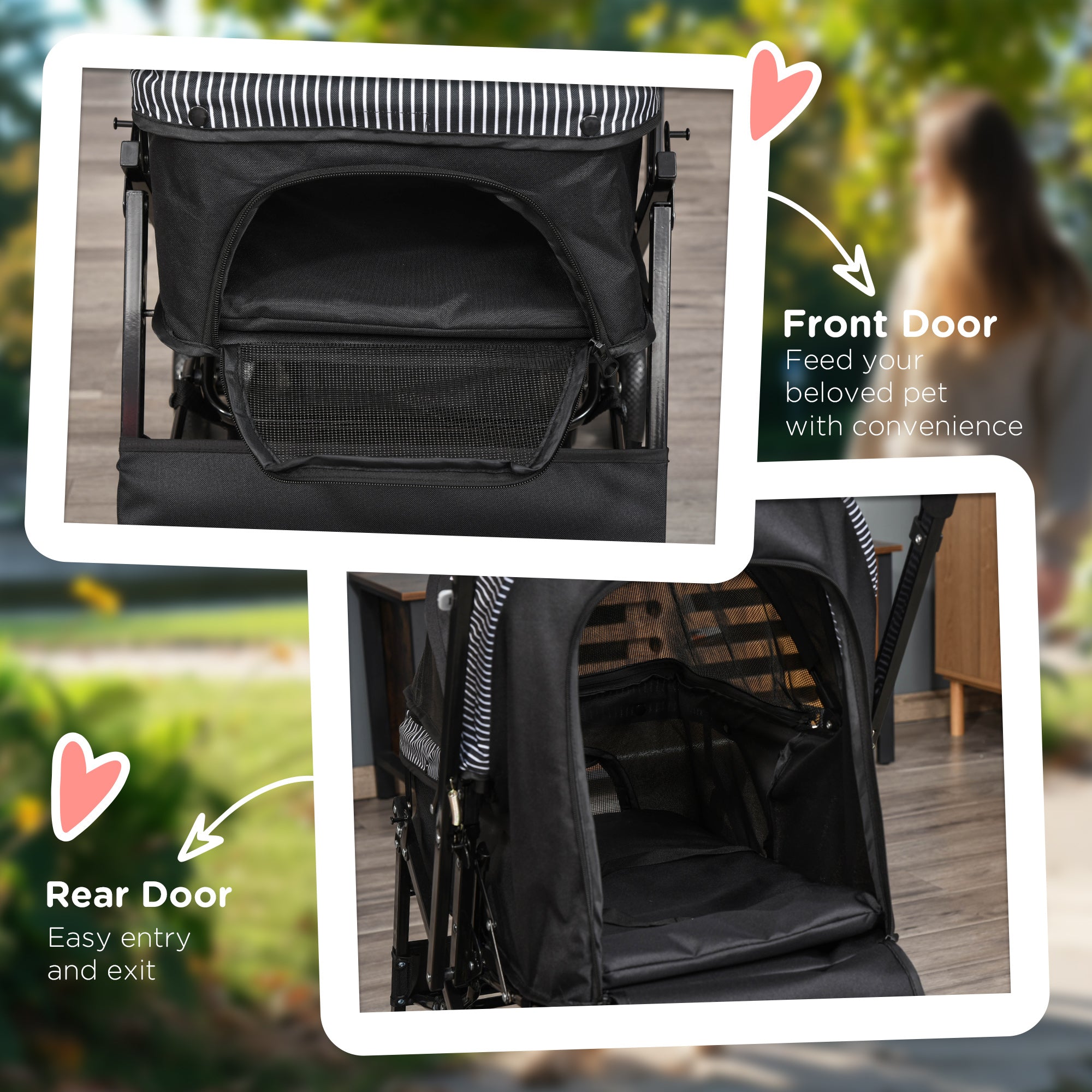 PawHut Pet Stroller Pushchair Foldable Travel Dog Cat Carriage w/ Reversible Handle Brake Basket - North Peak Garden Furniture