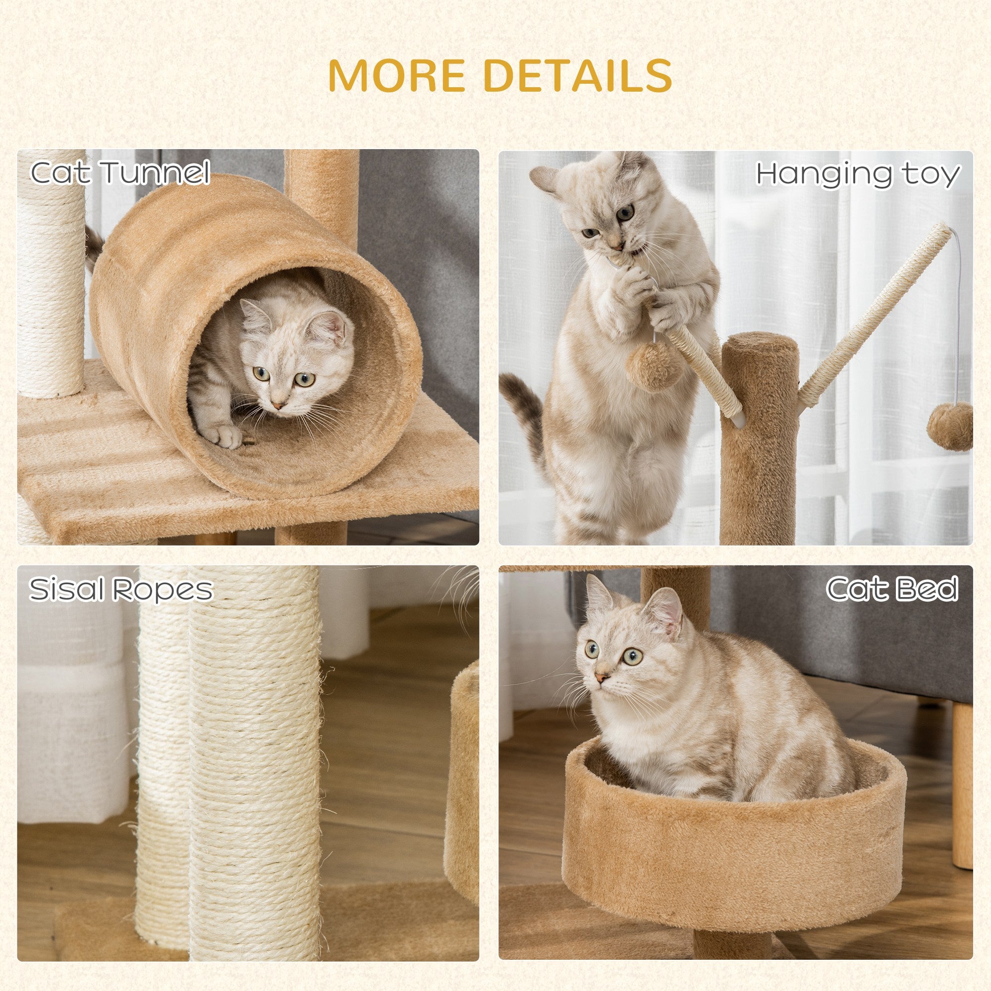 PawHut 121cm Cat Tree Tower for Indoor Cats Kitten Activity Centre Scratching Post with Bed Tunnel Perch Interactive Ball Toy Brown - North Peak Garden Furniture