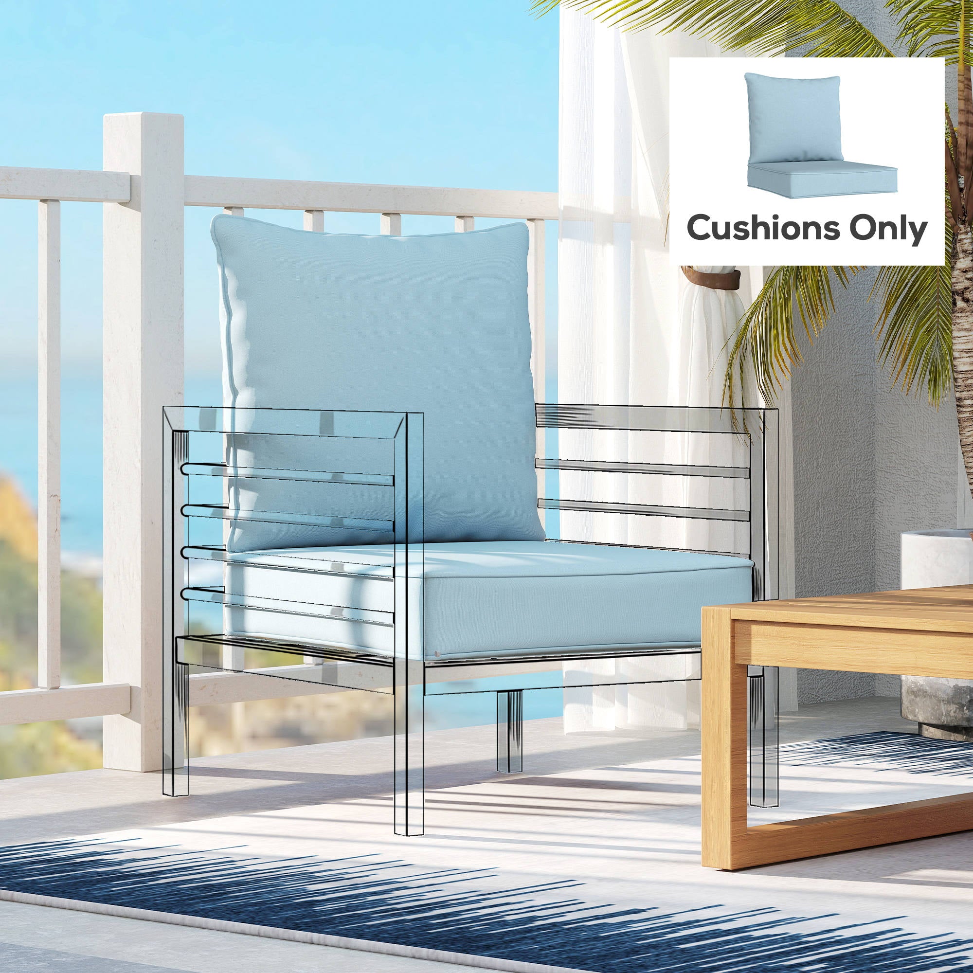 Outsunny Outdoor Seat and Back Cushion Set, 63L x 55W x 15Dcm Patio Deep Seating Chair Fade Resistant Replacement Cushion, Light Grey