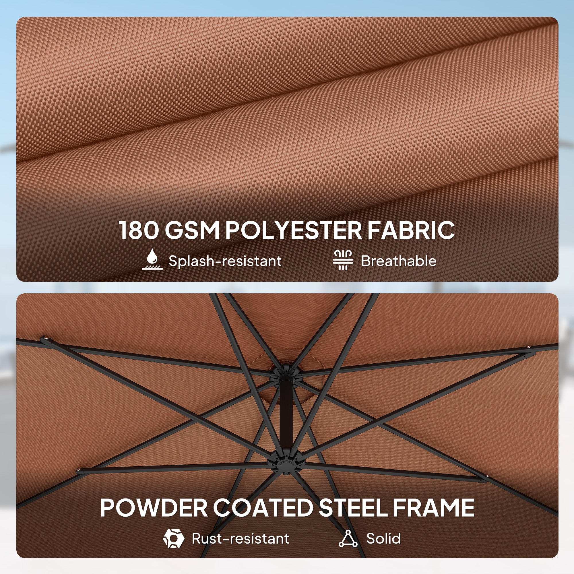 Outsunny 3 m Overhanging Cantilever Parasol, with Cross Base - Coffee