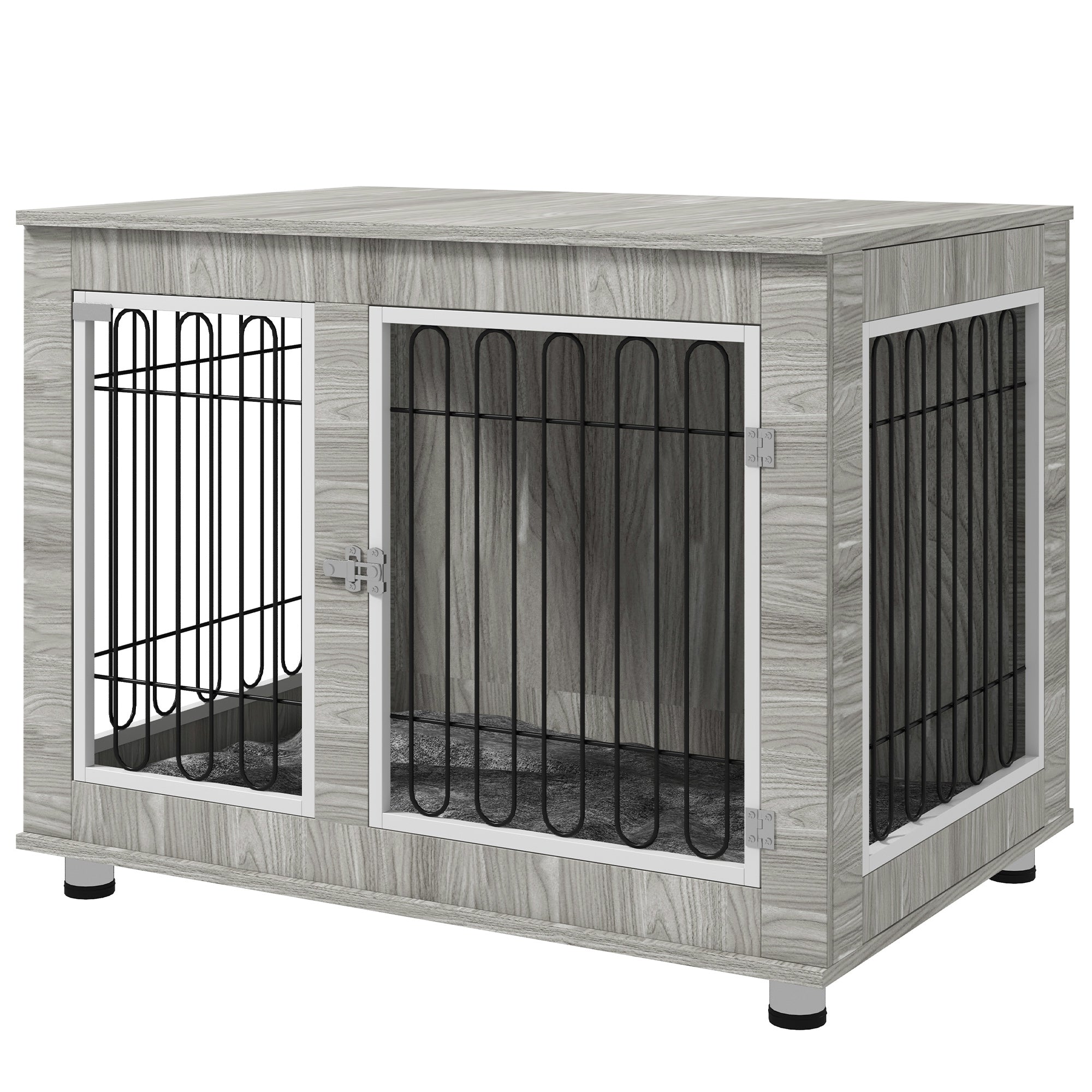 PawHut Indoor Dog Kennel w/ Soft Cushion, Double Door for Large Dogs, 106 x 74 x 81.5cm, Grey