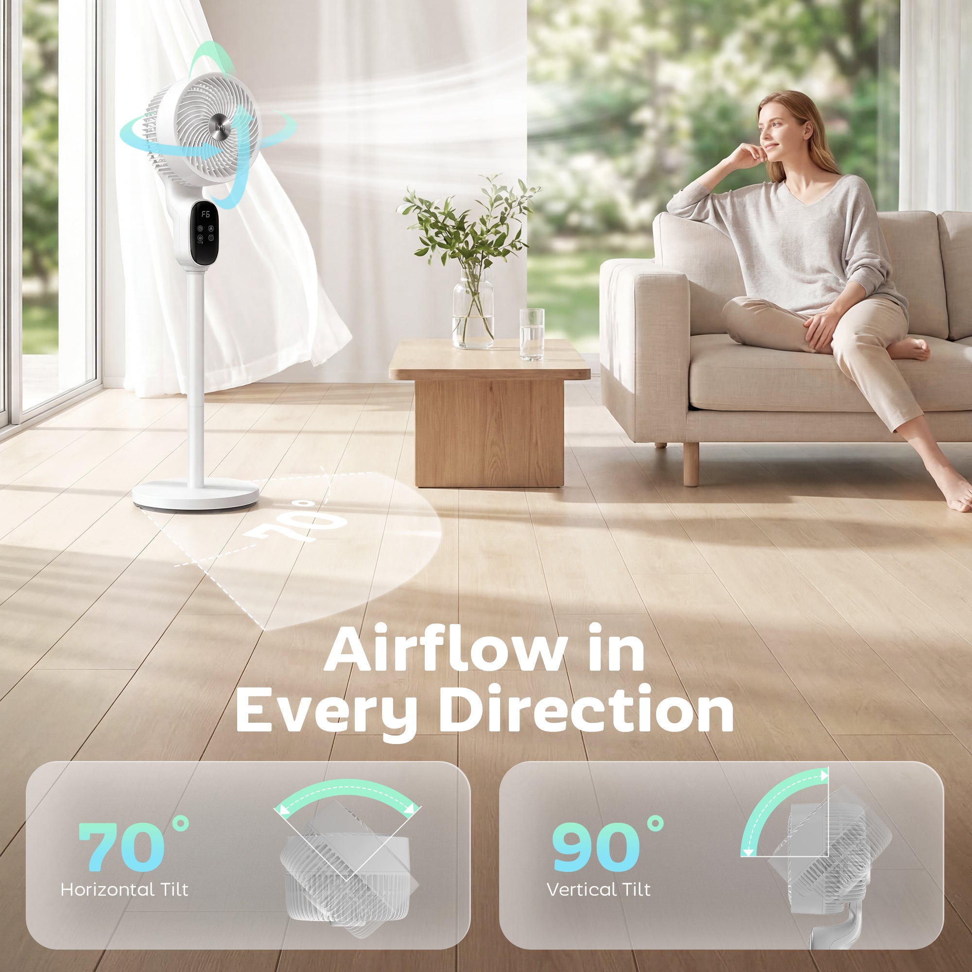 HOMCOM 20 dB Silent Standing Fan for Bedroom, 39in Pedestal Fan with Remote, Oscillating, 8 Speeds, Adjustable Height, White
