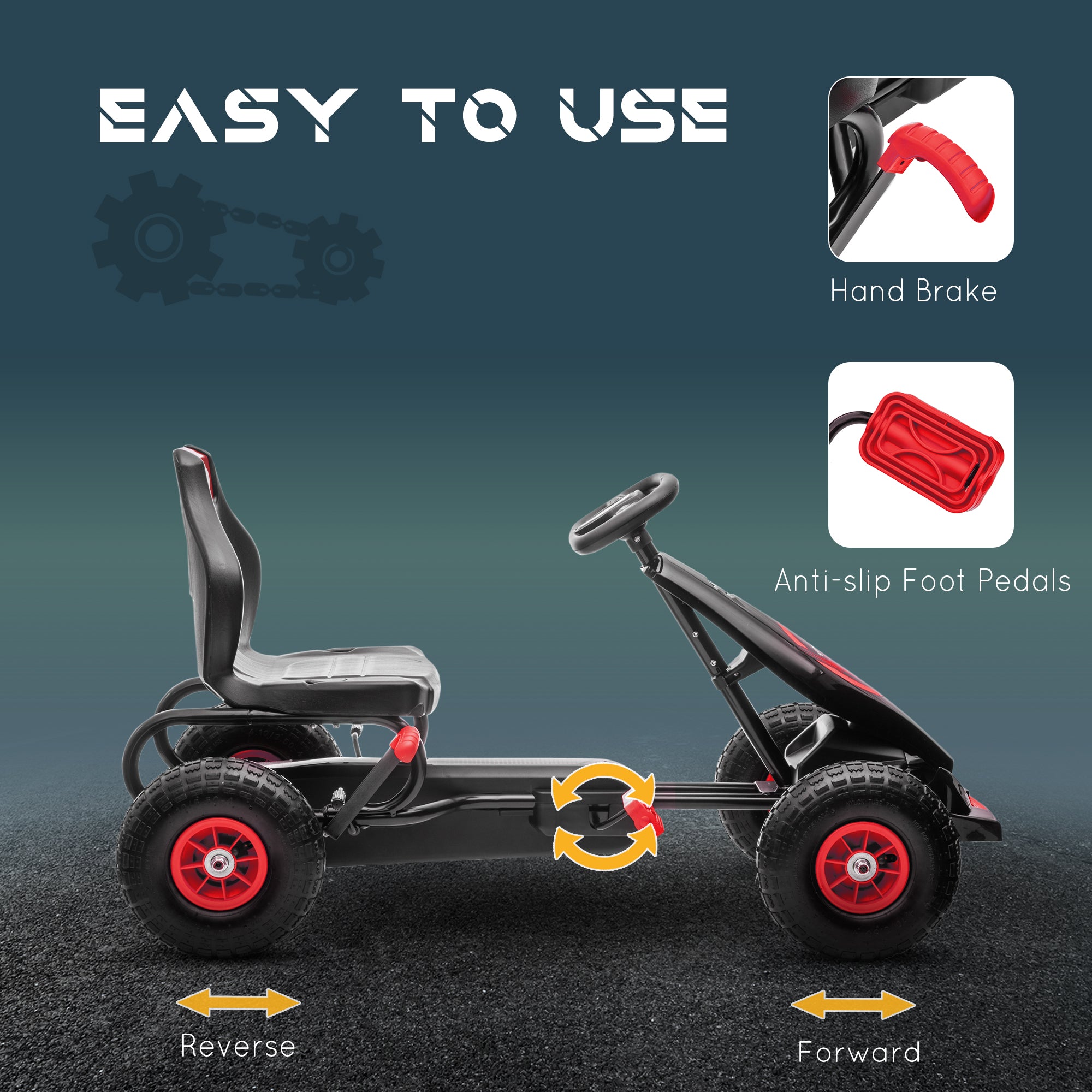 HOMCOM Kids Pedal Go Kart, with Adjustable Seat, Inflatable Tyres - Red - North Peak Garden Furniture
