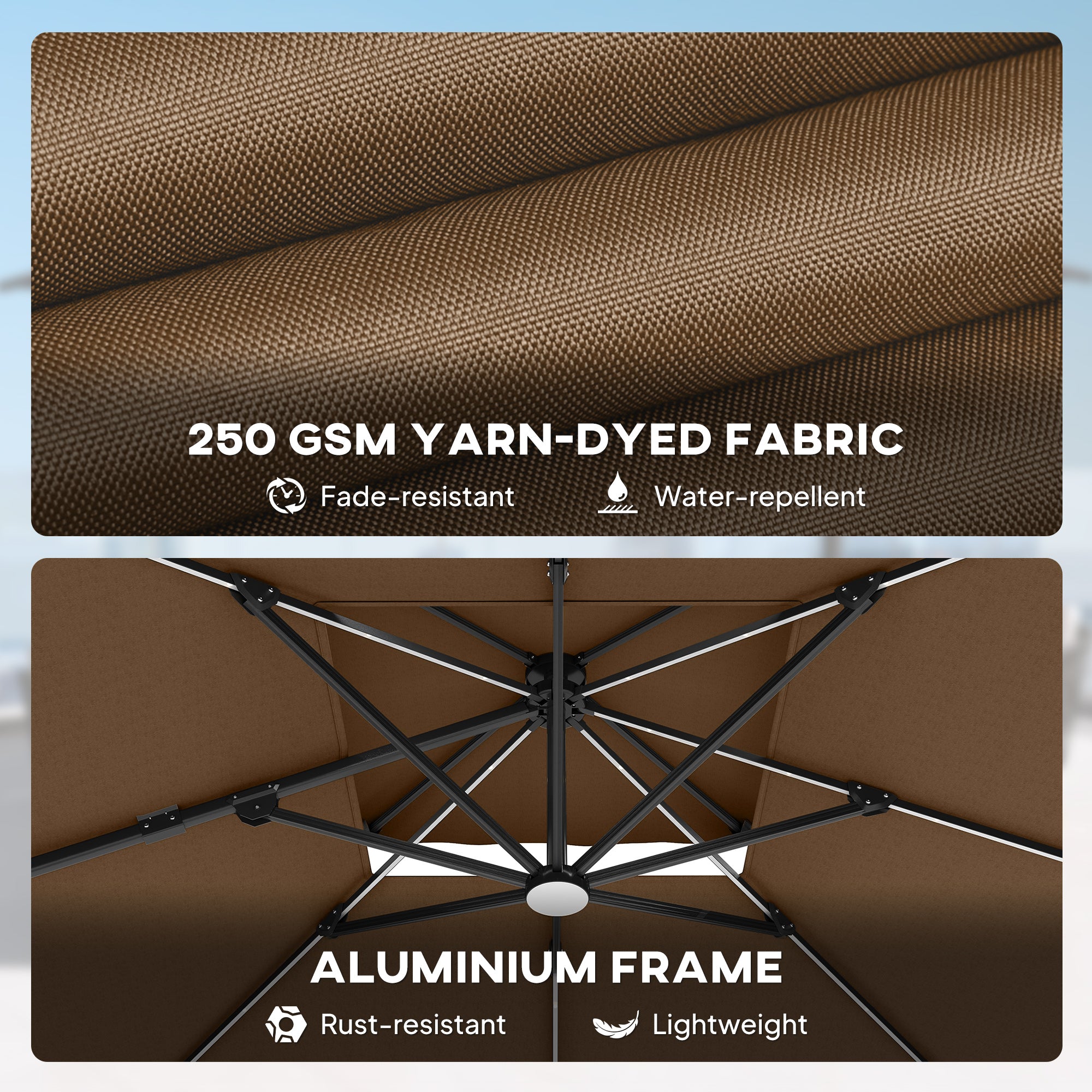 Outsunny Multi-Angle LED Light Parasol Umbrella - Khaki