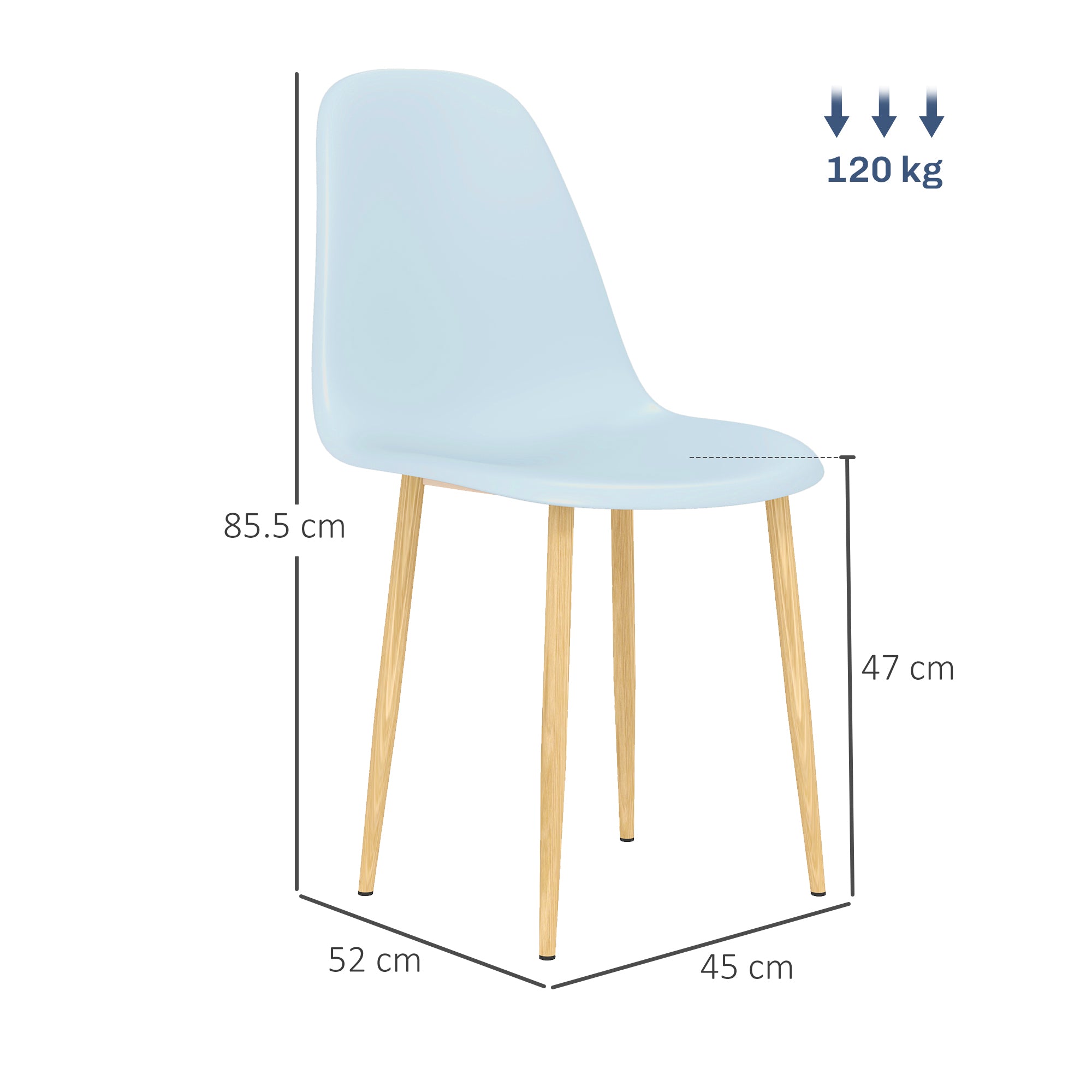 HOMCOM Modern Dining Chairs Set of 4, Kitchen Chairs with Backrest and Steel Legs for Dining Room, Living Room, Light Blue - North Peak Garden Furniture
