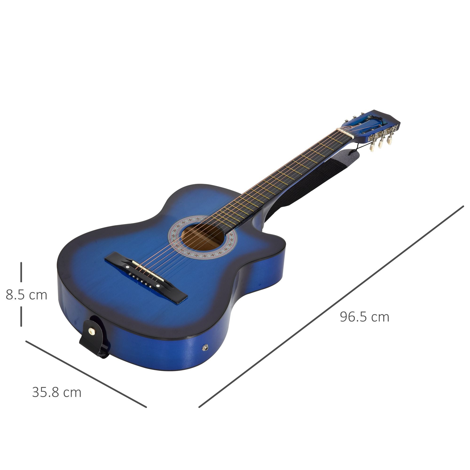 HOMCOM 38 Inch Full Size Blue Classical Acoustic Electric Guitar Kids Guitar and Junior Guitar Premium Gloss Finish w/Case - Blue - North Peak Garden Furniture