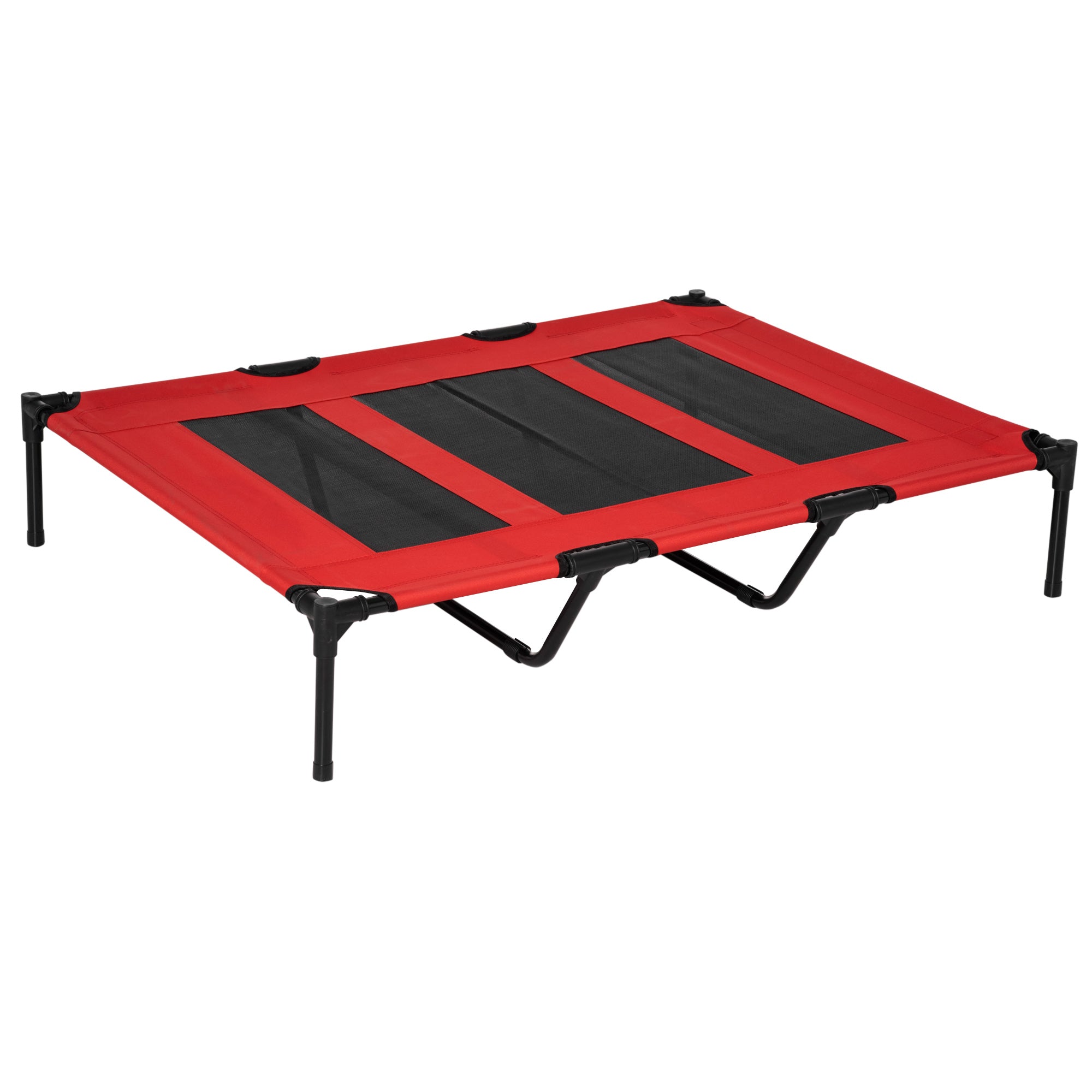PawHut Raised Dog Bed Cooling Elevated Pet Cot with Breathable Mesh for Indoor Outdoor Use Red, XX Large, 122 x 92 x 23cm - North Peak Garden Furniture